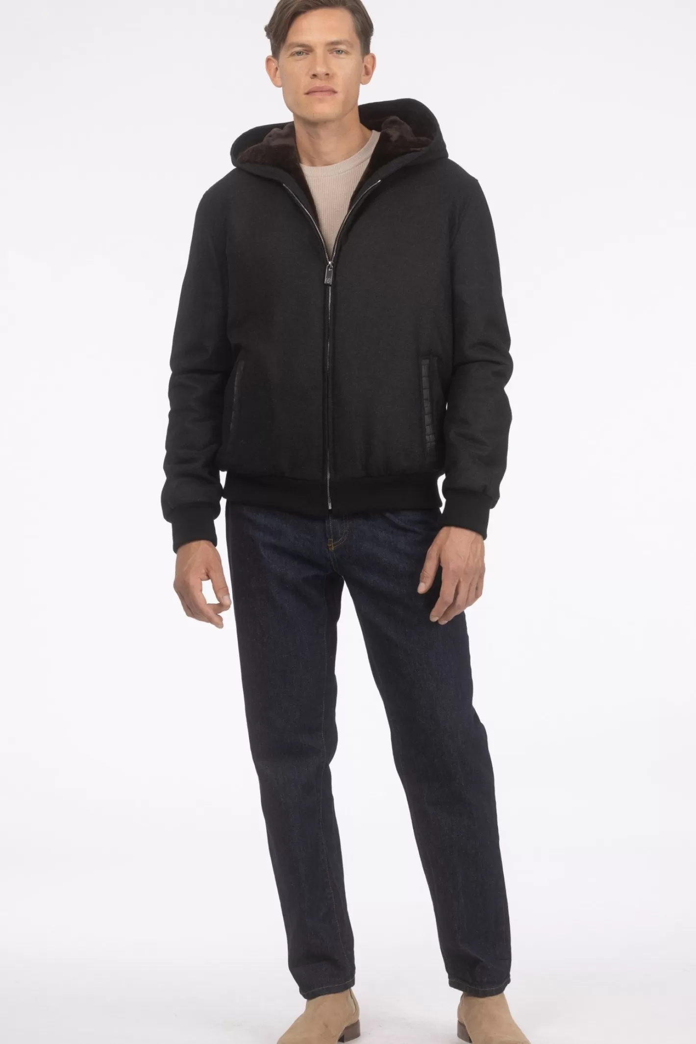 Veste d'hiver pour homme GORSKI Montréal - Mélange luxueux de cachemire Loro Piana et laine vierge avec doublure intérieure en agneau shearling premium