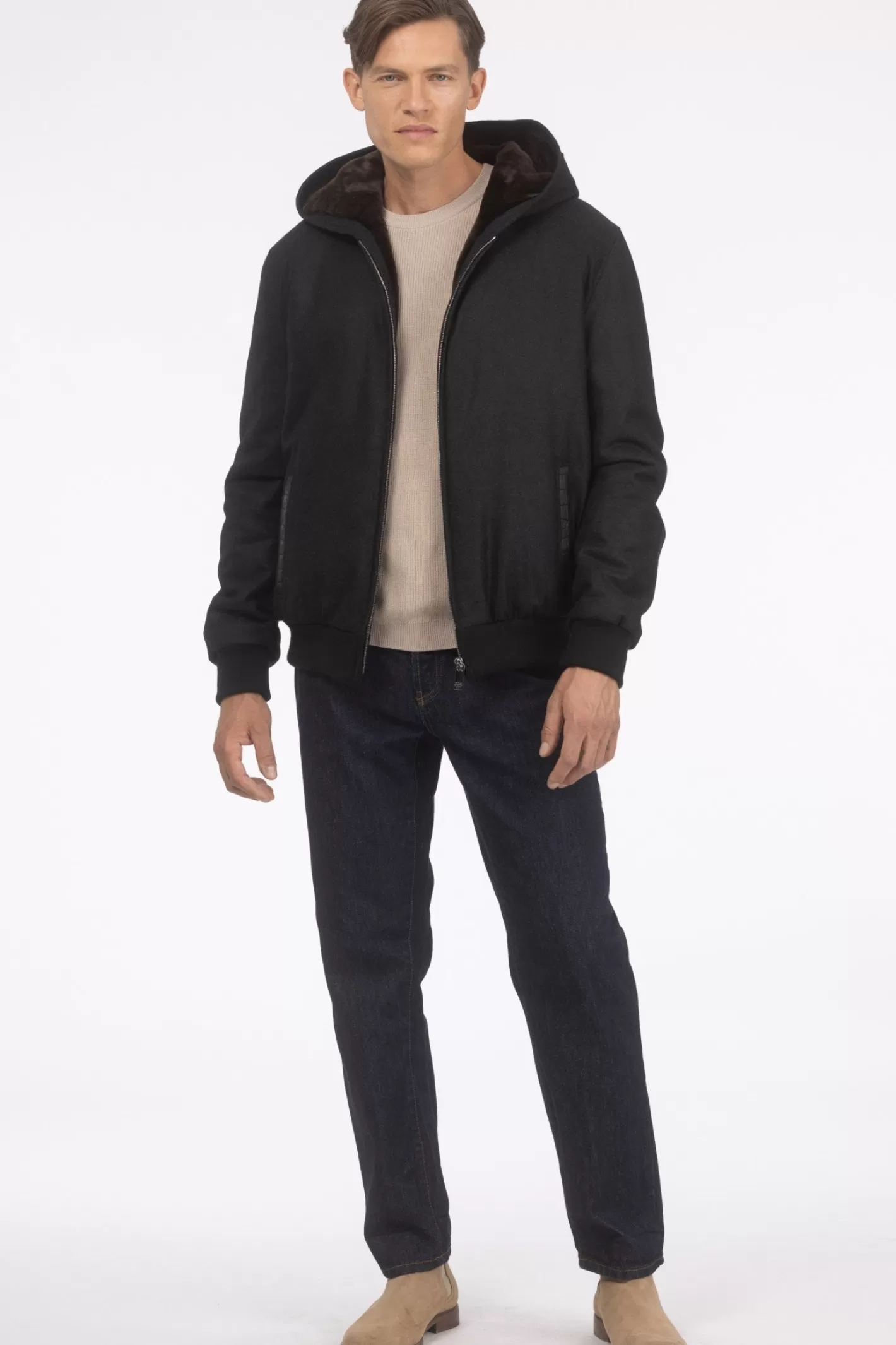 Veste d'hiver pour homme GORSKI Montréal - Mélange luxueux de cachemire Loro Piana et laine vierge avec doublure intérieure en agneau shearling premium