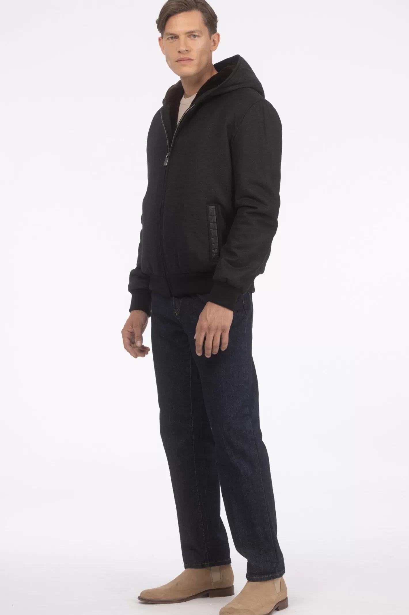 Veste d'hiver pour homme GORSKI Montréal - Mélange luxueux de cachemire Loro Piana et laine vierge avec doublure intérieure en agneau shearling premium