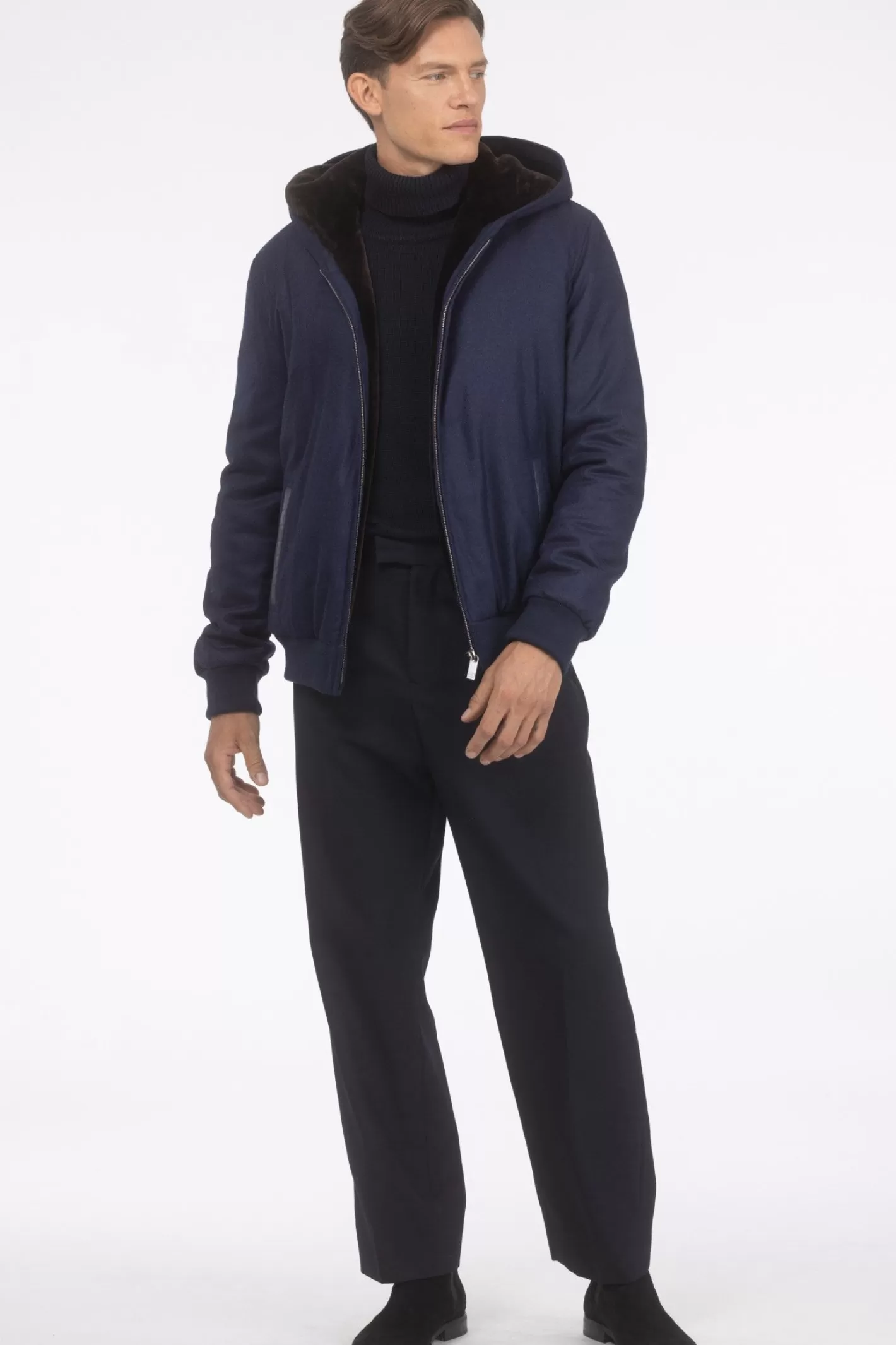 Veste d'hiver pour homme GORSKI Montréal - Mélange luxueux de cachemire Loro Piana et laine vierge avec doublure intérieure en agneau shearling premium
