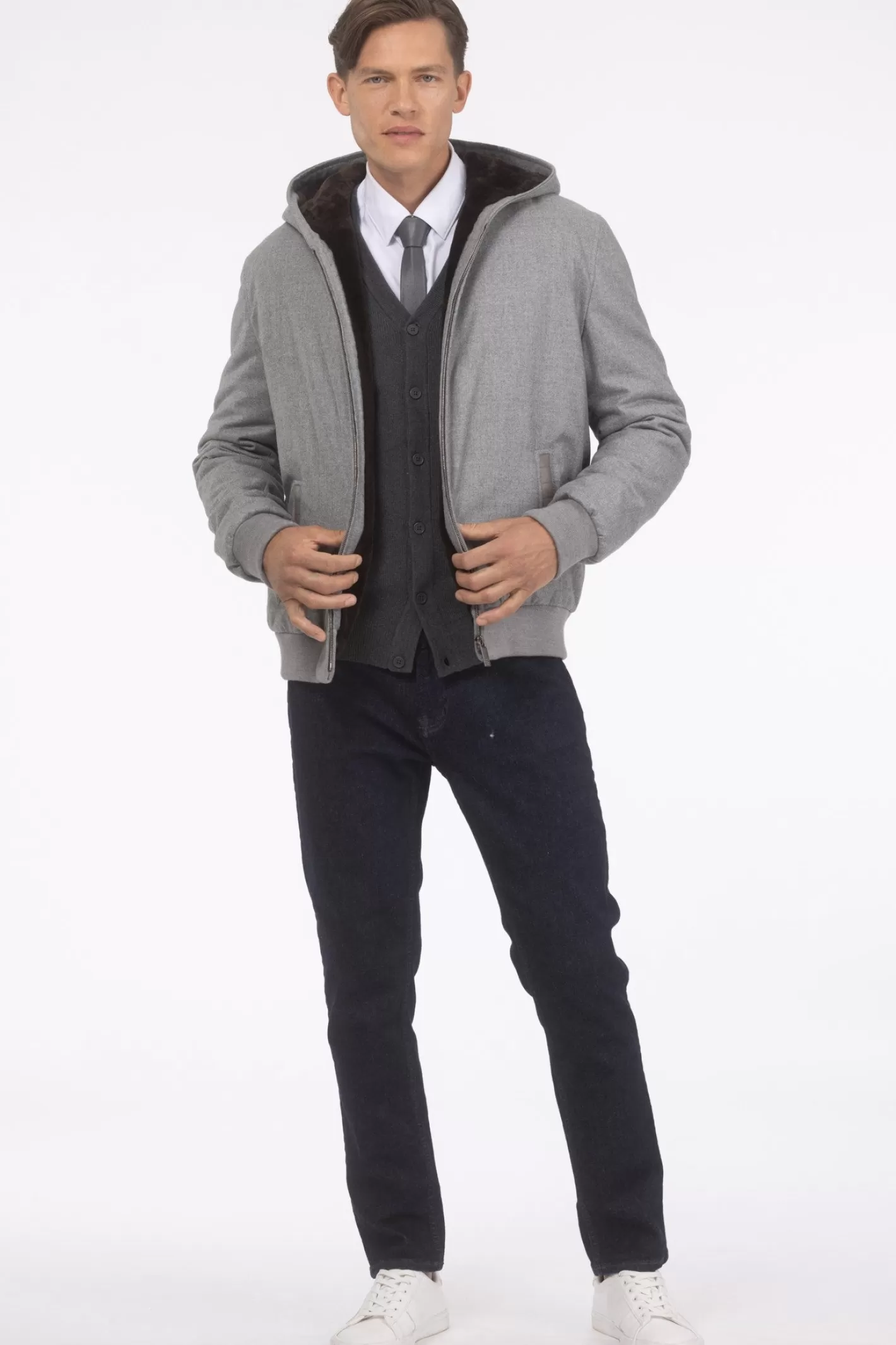 Veste d'hiver pour homme GORSKI Montréal - Mélange luxueux de cachemire Loro Piana et laine vierge avec doublure intérieure en agneau shearling premium