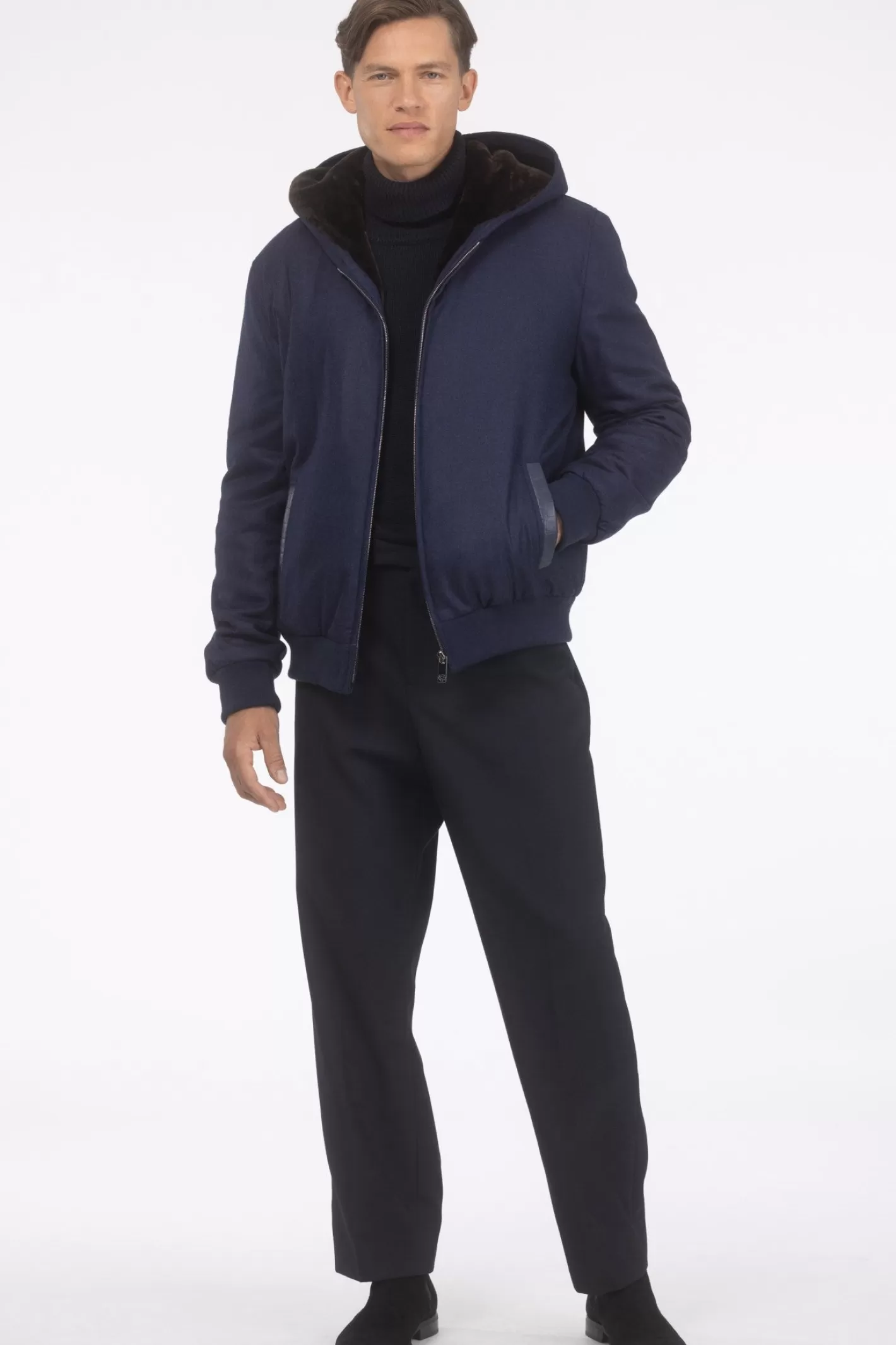 Veste d'hiver pour homme GORSKI Montréal - Mélange luxueux de cachemire Loro Piana et laine vierge avec doublure intérieure en agneau shearling premium