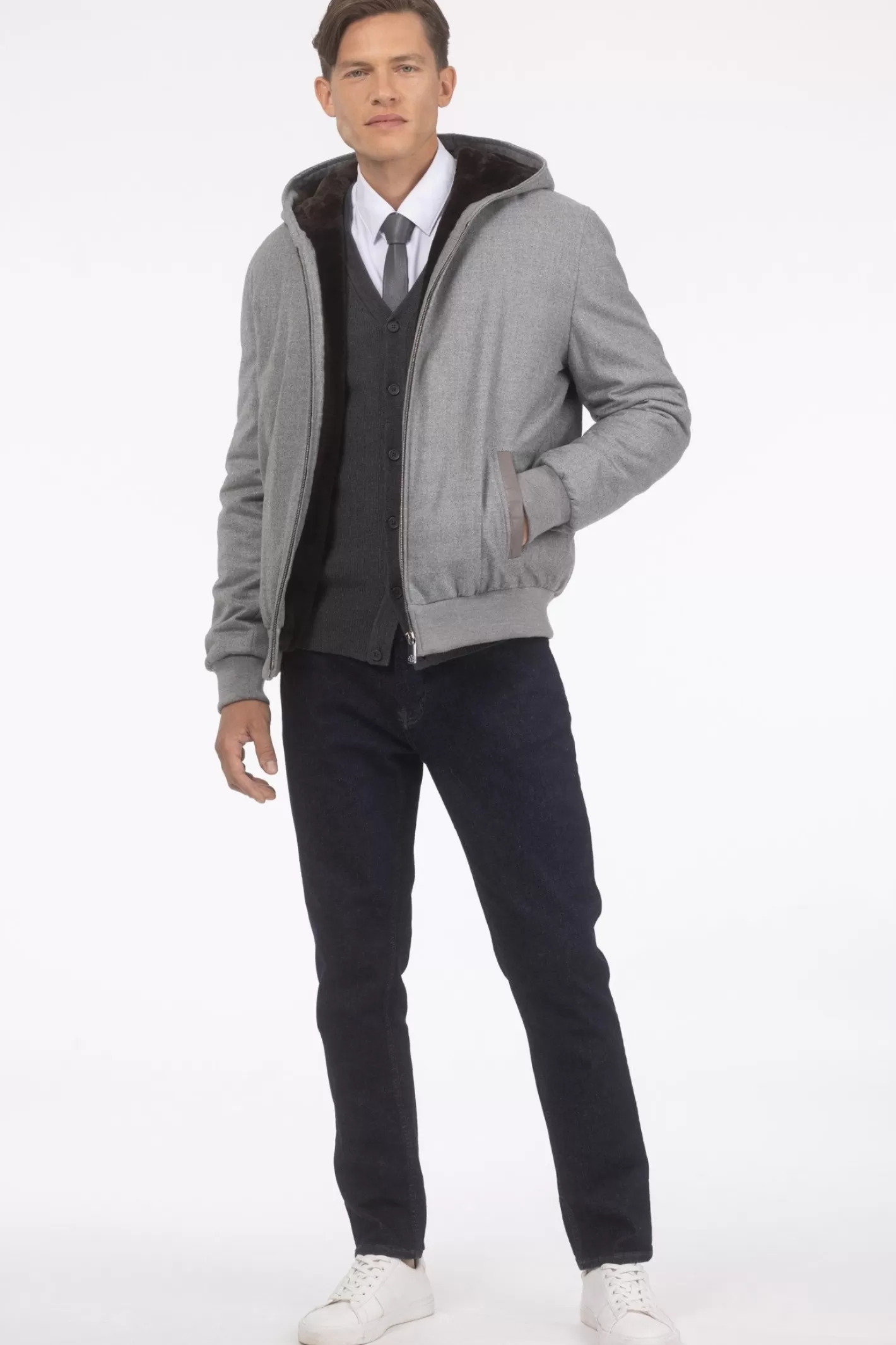 Veste d'hiver pour homme GORSKI Montréal - Mélange luxueux de cachemire Loro Piana et laine vierge avec doublure intérieure en agneau shearling premium