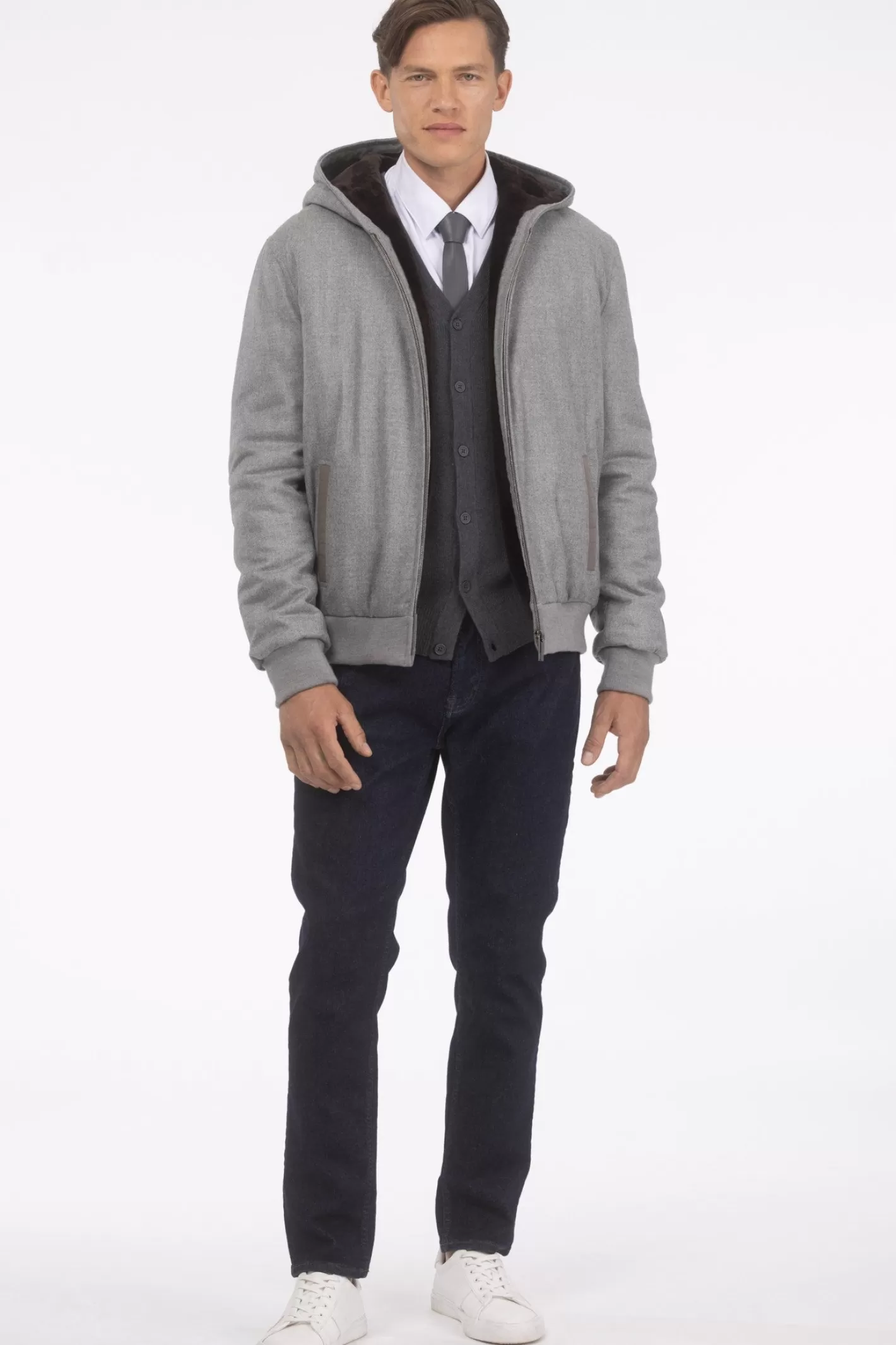 Veste d'hiver pour homme GORSKI Montréal - Mélange luxueux de cachemire Loro Piana et laine vierge avec doublure intérieure en agneau shearling premium