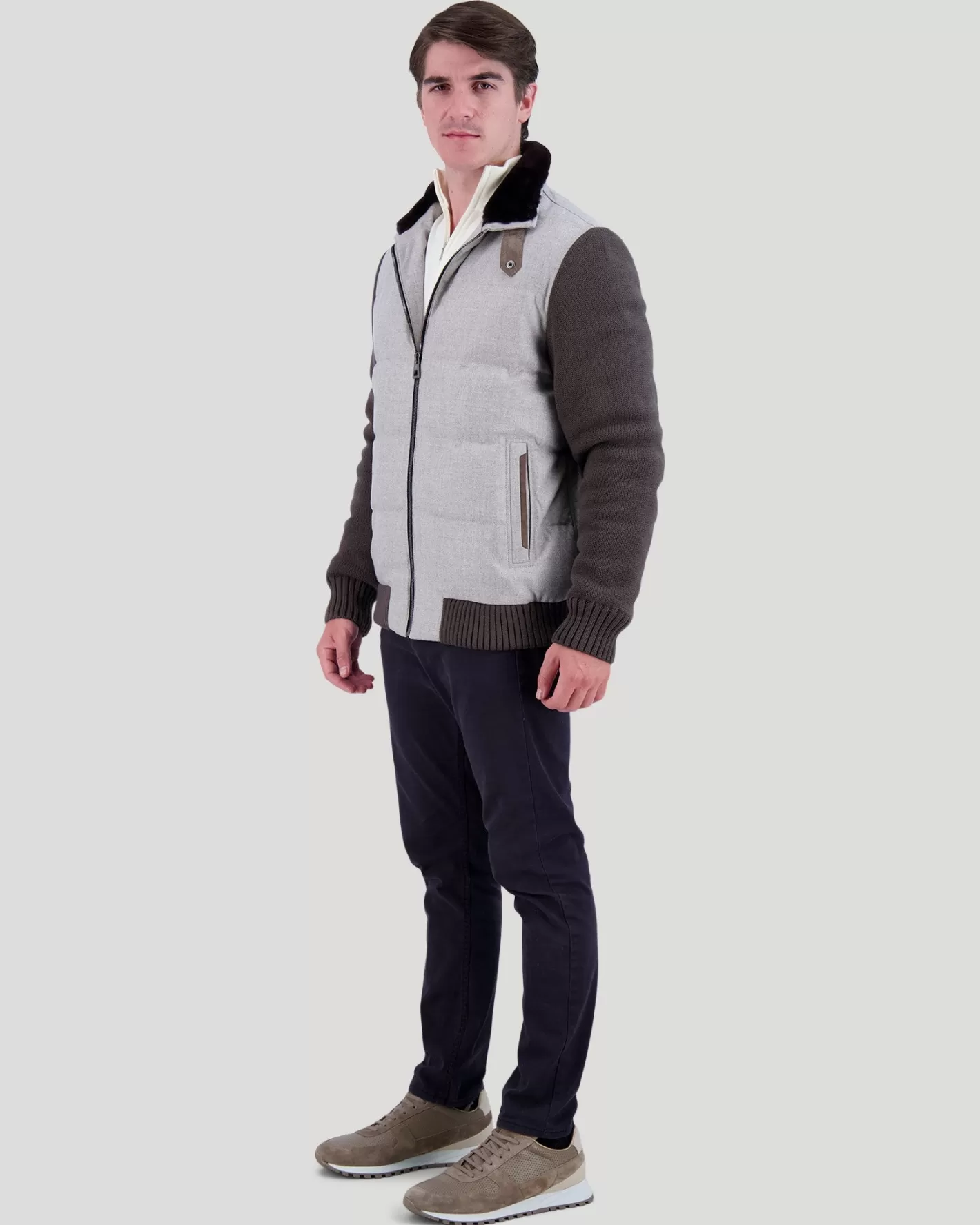 Veste homme GORSKI Montréal - Mélange cachemire Loro Piana et laine vierge avec col en agneau shearling - Détail artisanal au tombé naturel - Pièce chaude et douce pour automne
