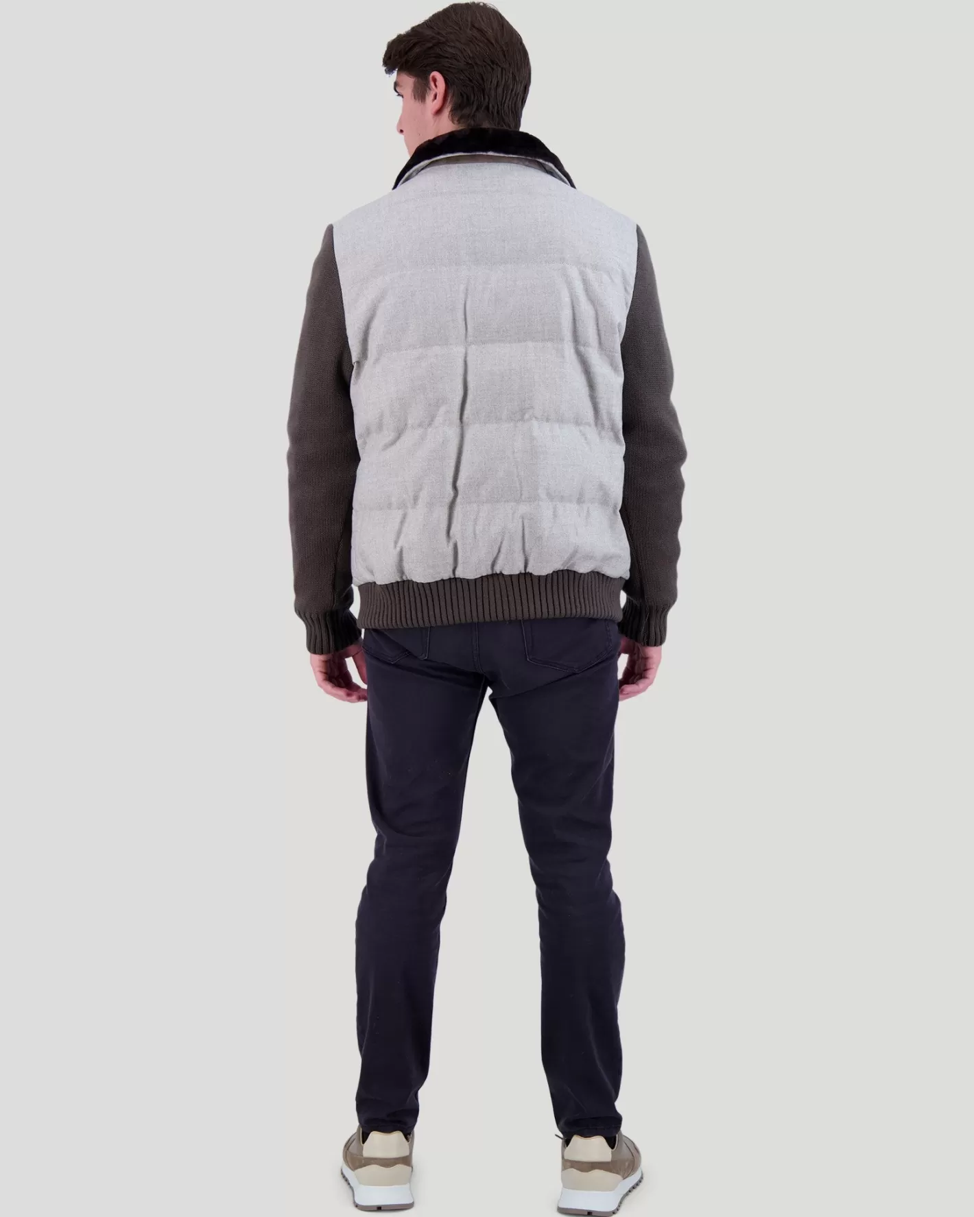 Veste homme GORSKI Montréal - Mélange cachemire Loro Piana et laine vierge avec col en agneau shearling - Détail artisanal au tombé naturel - Pièce chaude et douce pour automne
