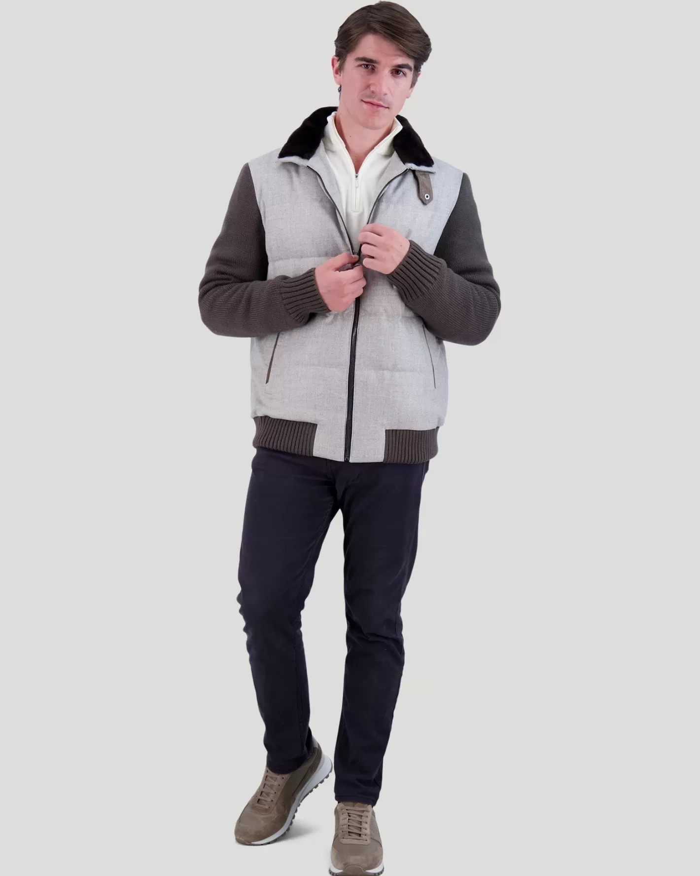 Veste homme GORSKI Montréal - Mélange cachemire Loro Piana et laine vierge avec col en agneau shearling - Détail artisanal au tombé naturel - Pièce chaude et douce pour automne