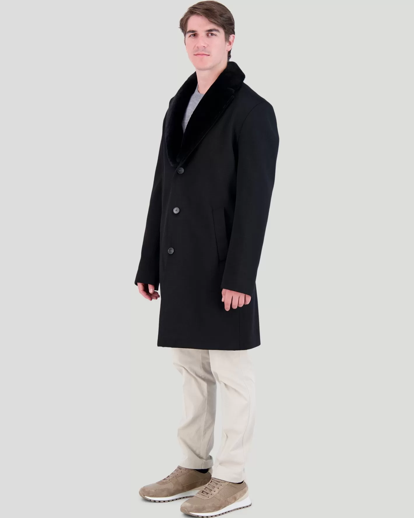 Veste habillée pour homme GORSKI Hiver 2024 - Laine et cachemire Loro Piana avec col en peau d'agneau shearling - Conçu à Montréal