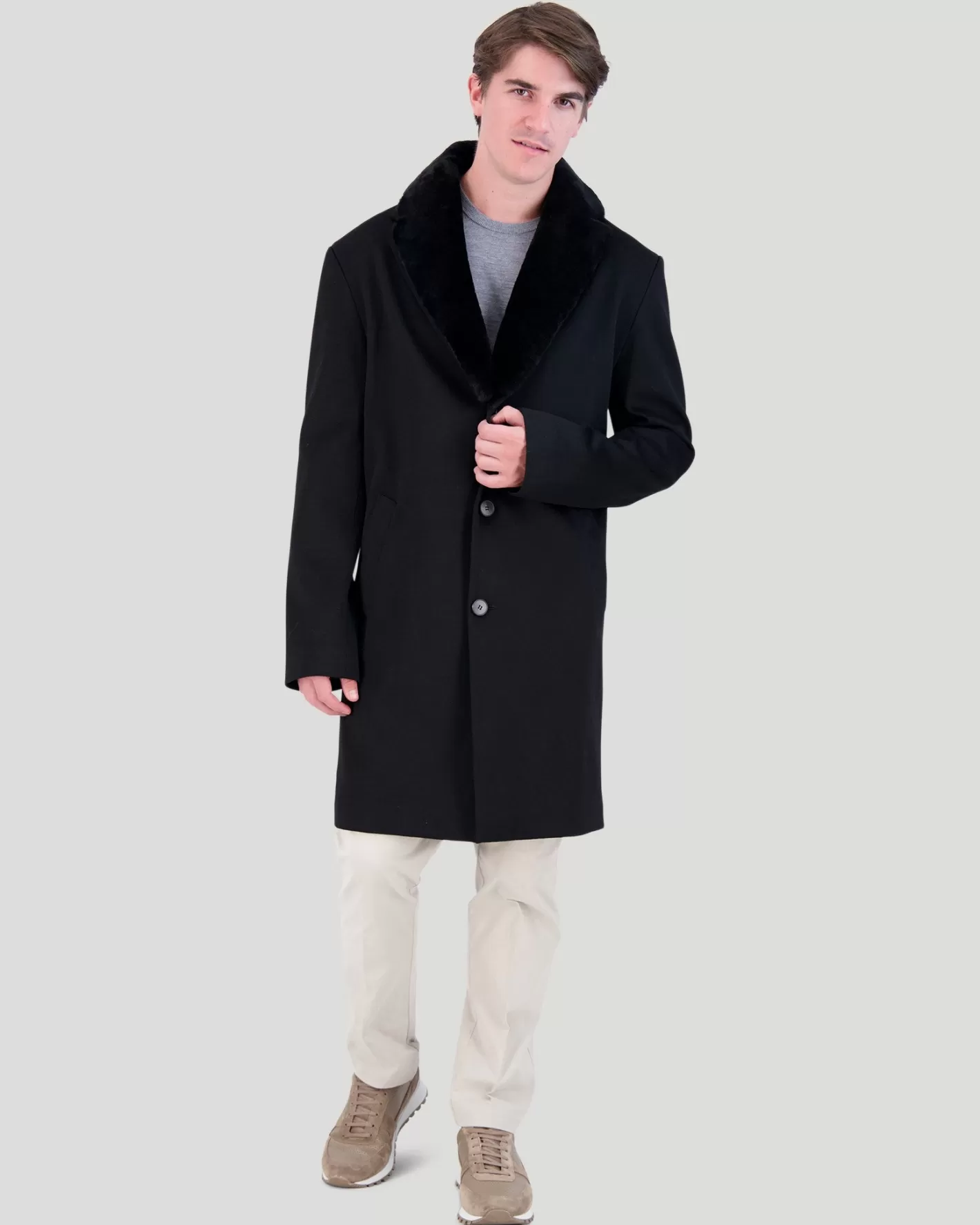 Veste habillée pour homme GORSKI Hiver 2024 - Laine et cachemire Loro Piana avec col en peau d'agneau shearling - Conçu à Montréal