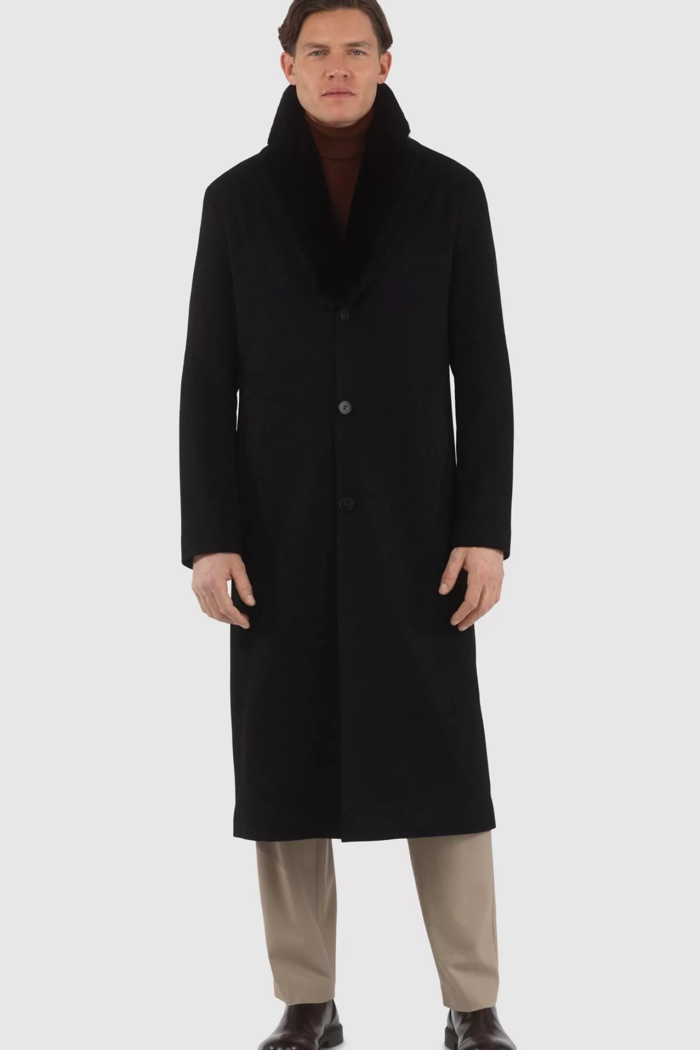 Manteau d'hiver luxueux pour homme GORSKI Montréal - Cachemire Loro Piana avec col en agneau shearling premium amovible