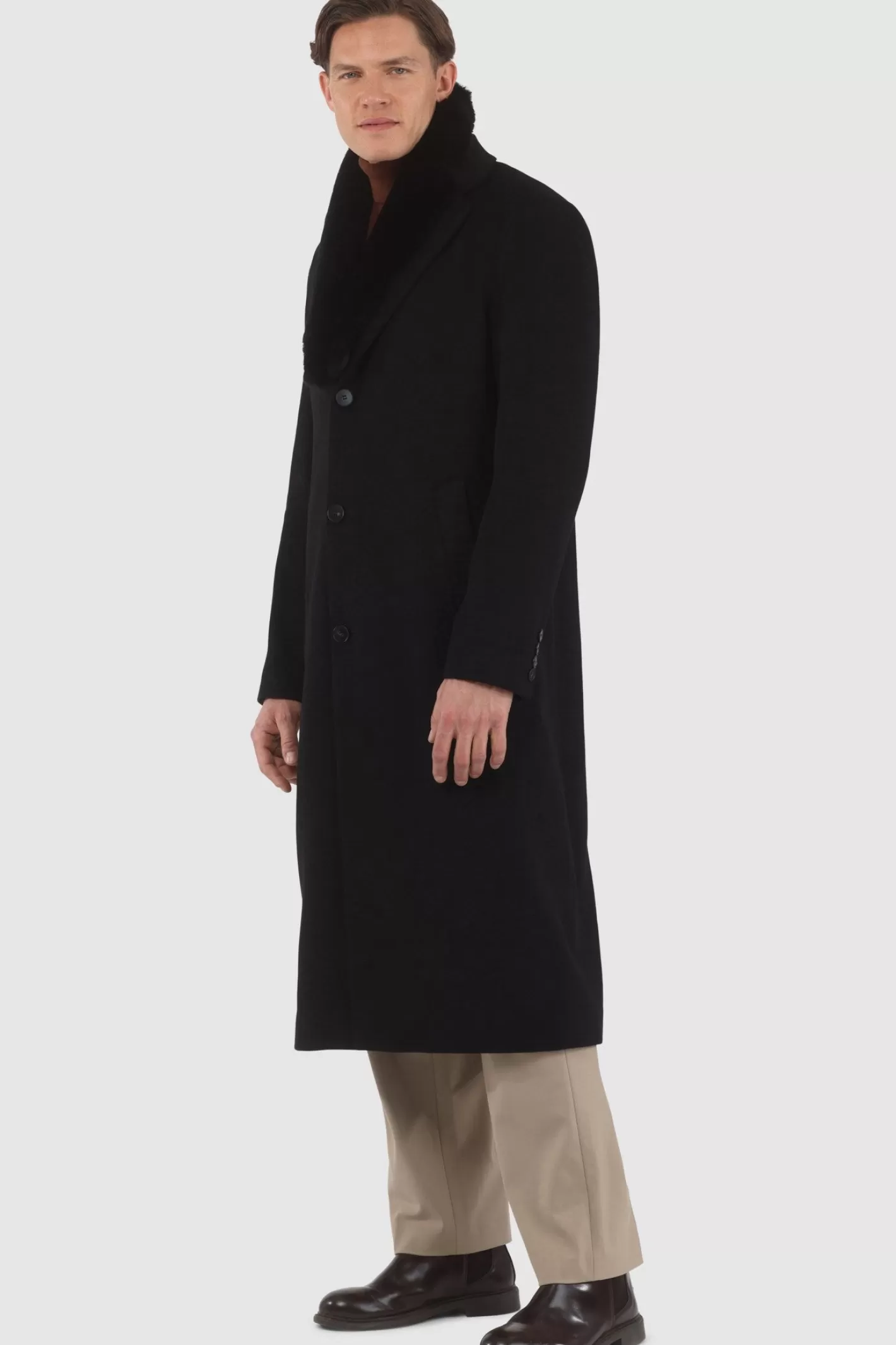 Manteau d'hiver luxueux pour homme GORSKI Montréal - Cachemire Loro Piana avec col en agneau shearling premium amovible