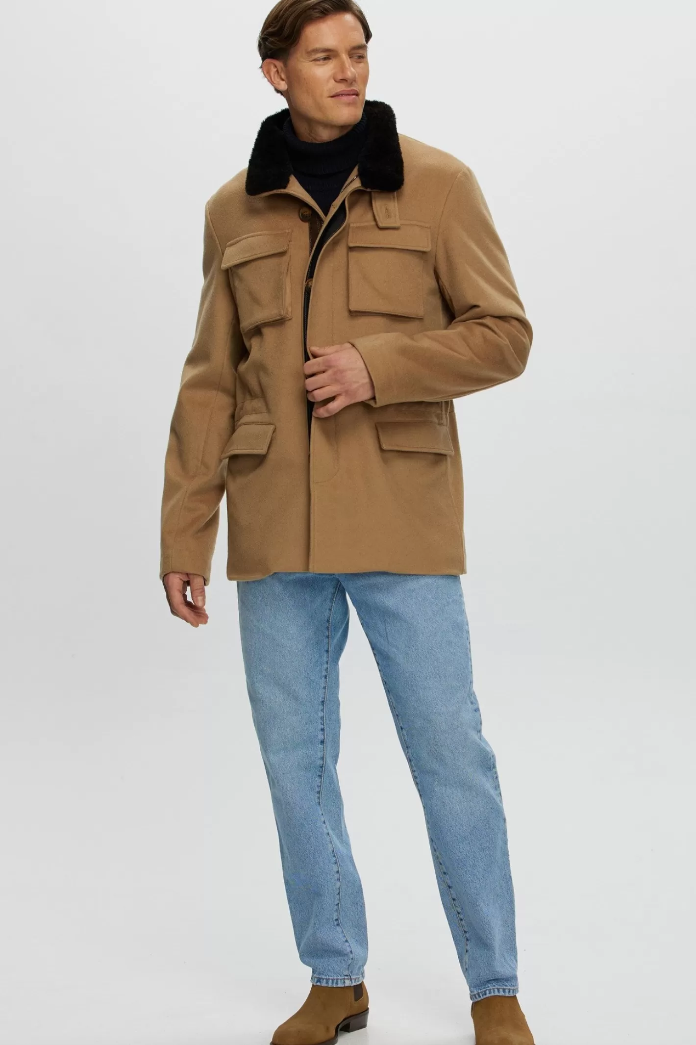 Veste pour homme en cachemire Loro Piana avec col en agneau shearling amovible - Montréal GORSKI