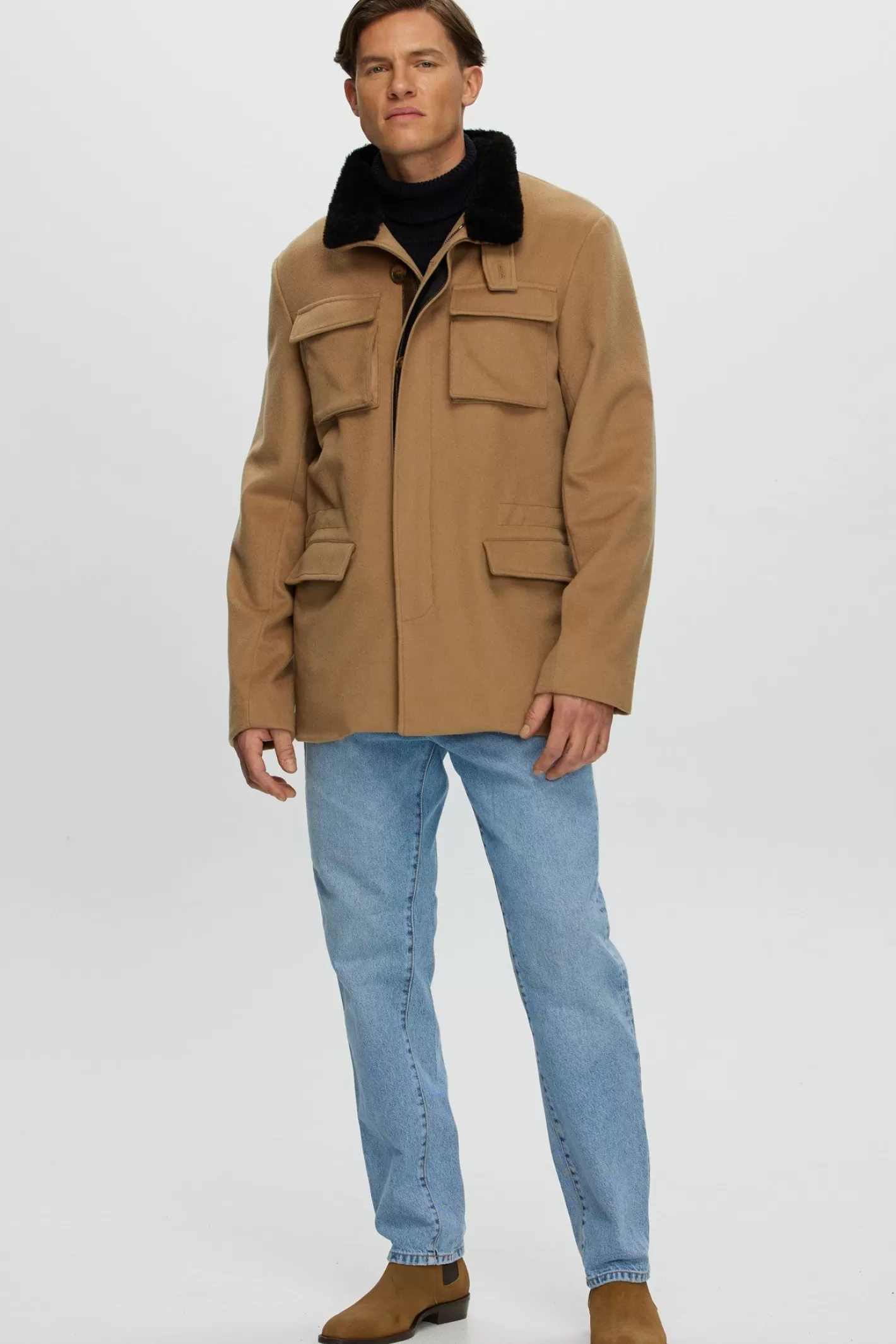 Veste pour homme en cachemire Loro Piana avec col en agneau shearling amovible - Montréal GORSKI