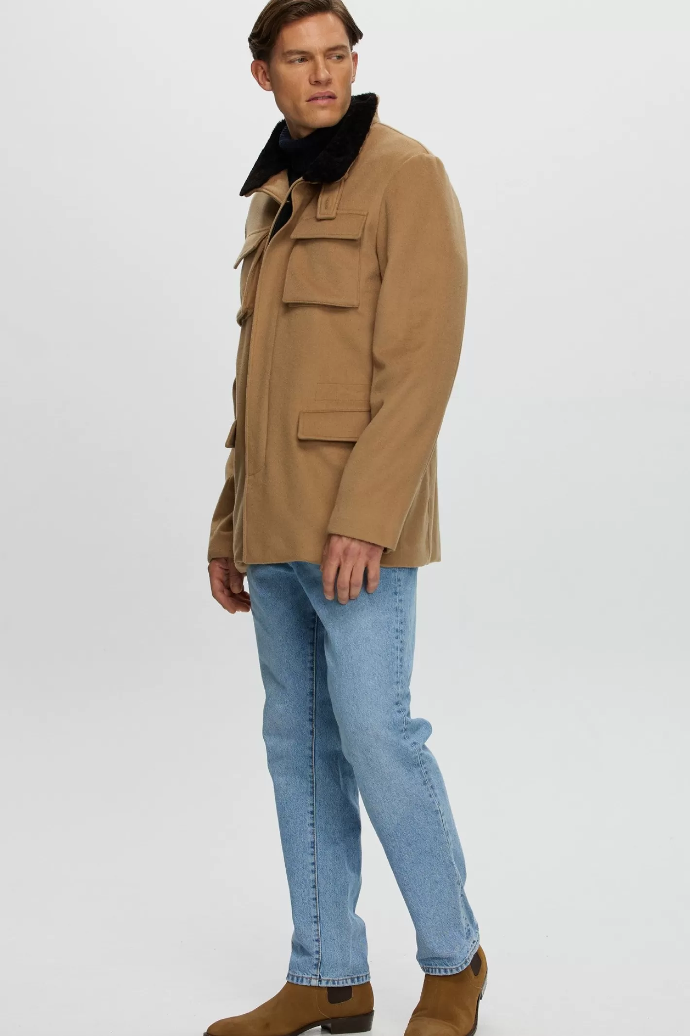 Veste pour homme en cachemire Loro Piana avec col en agneau shearling amovible - Montréal GORSKI