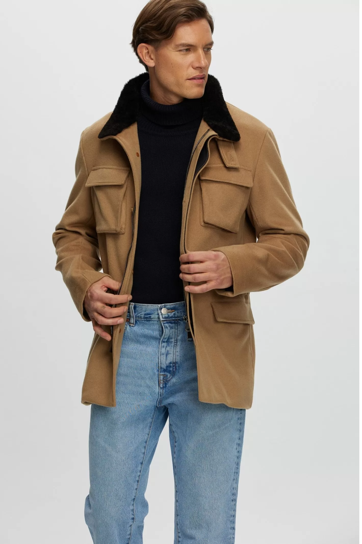 Veste pour homme en cachemire Loro Piana avec col en agneau shearling amovible - Montréal GORSKI