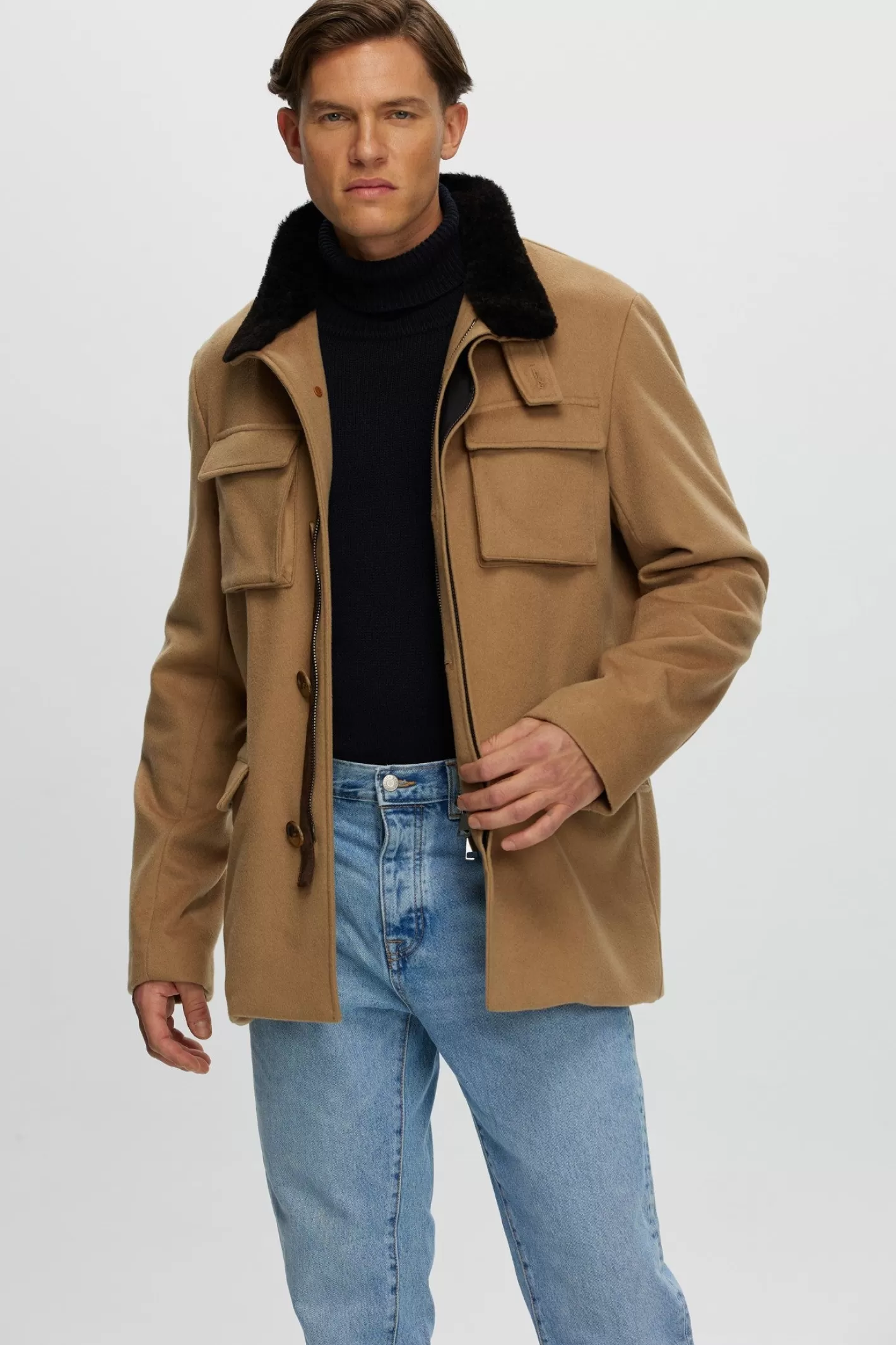 Veste pour homme en cachemire Loro Piana avec col en agneau shearling amovible - Montréal GORSKI