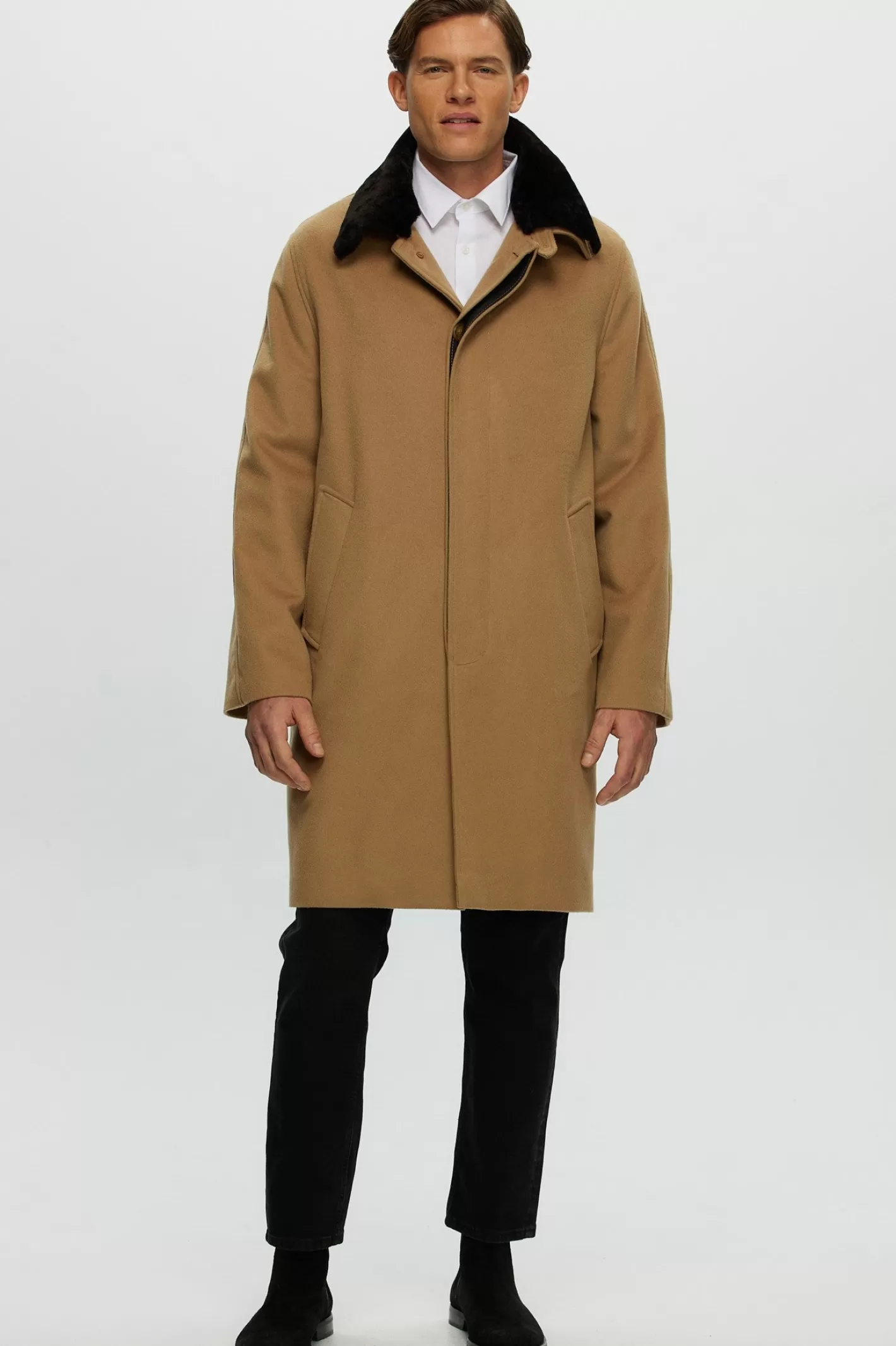 Manteau court pour homme en cachemire Loro Piana - Col en agneau shearling sélectionné amovible par GORSKI Montréal