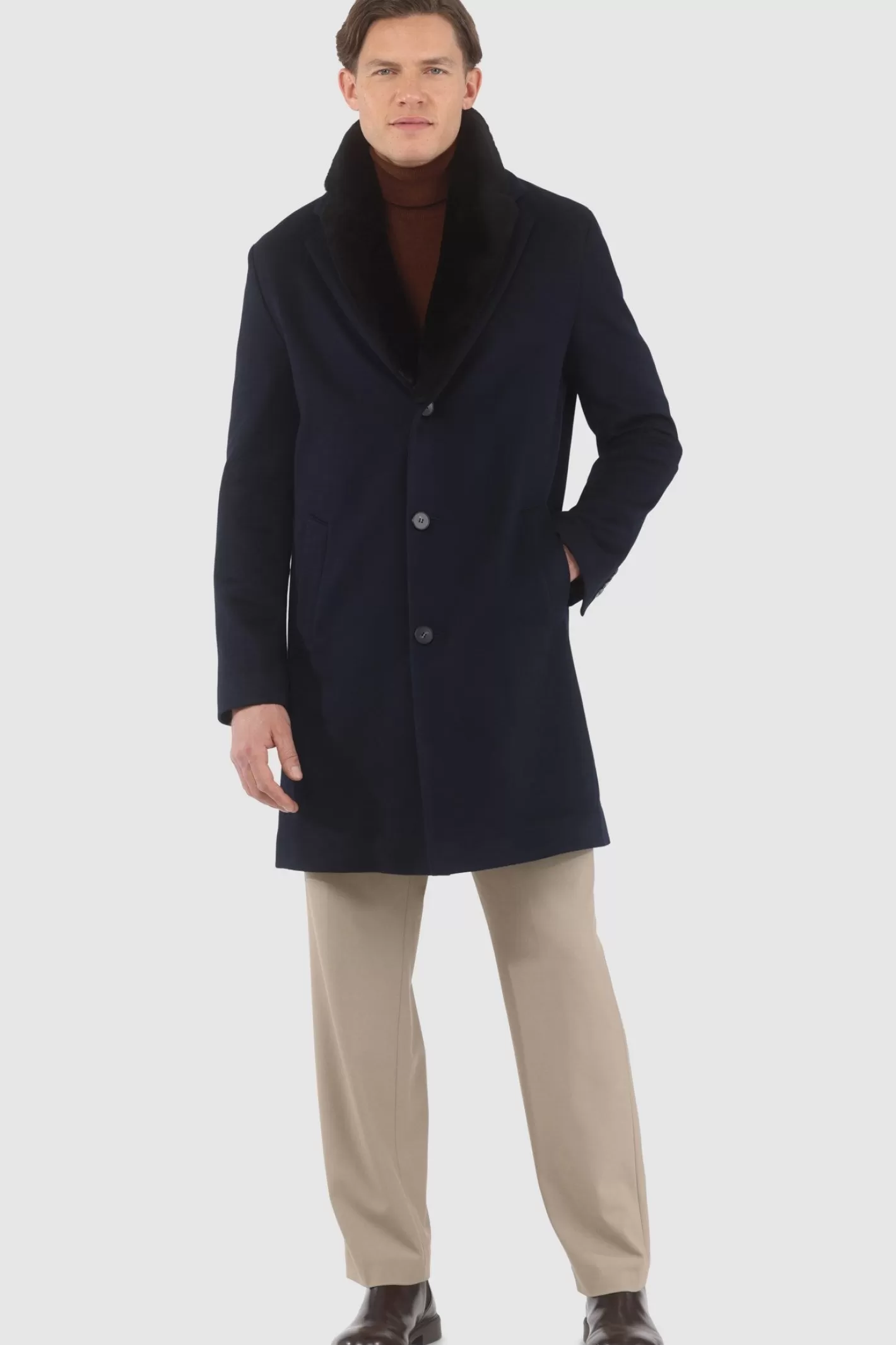 Manteau court pour homme en cachemire Loro Piana avec col détachable en agneau shearling sélectionné - GORSKI Montréal