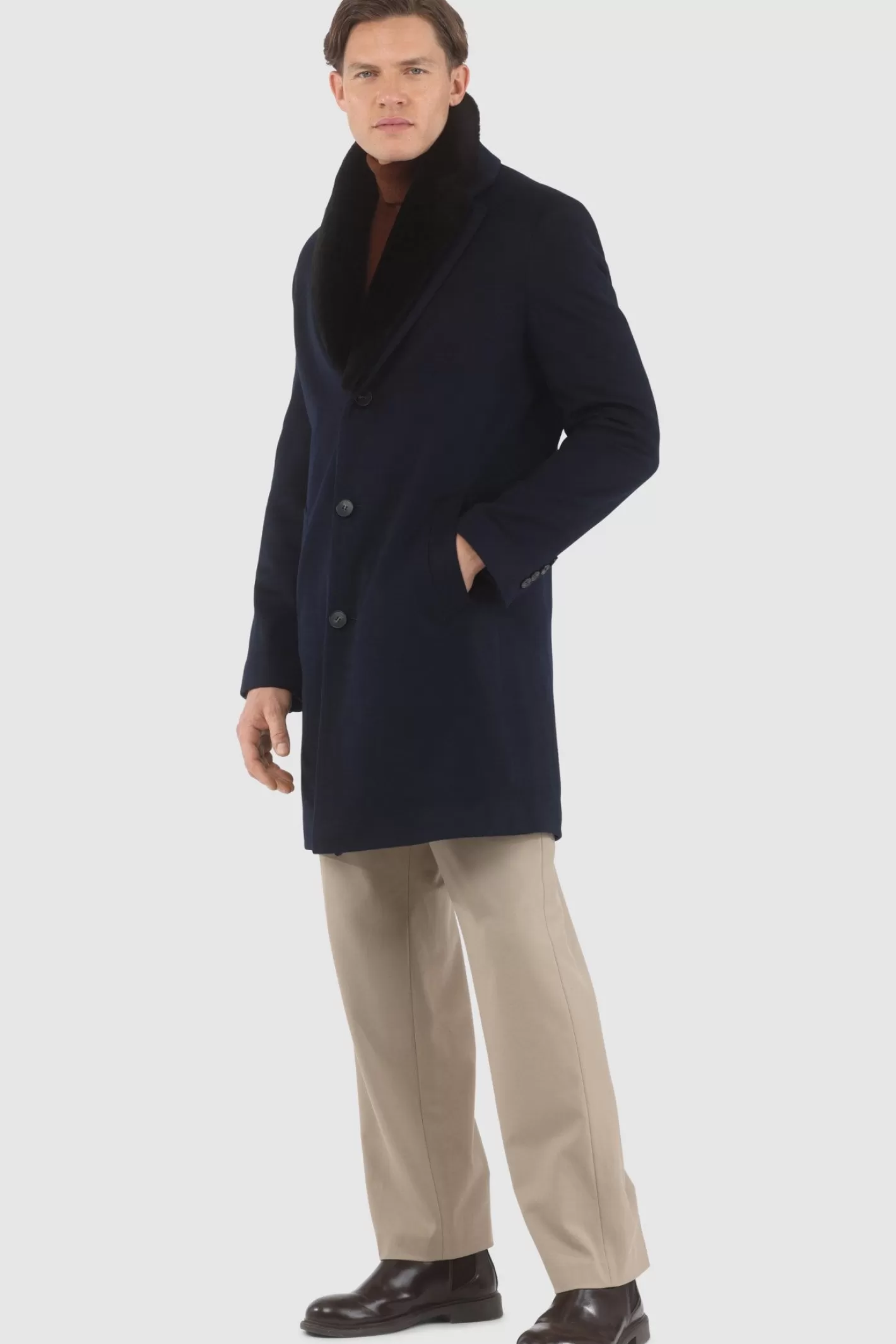 Manteau court pour homme en cachemire Loro Piana avec col détachable en agneau shearling sélectionné - GORSKI Montréal
