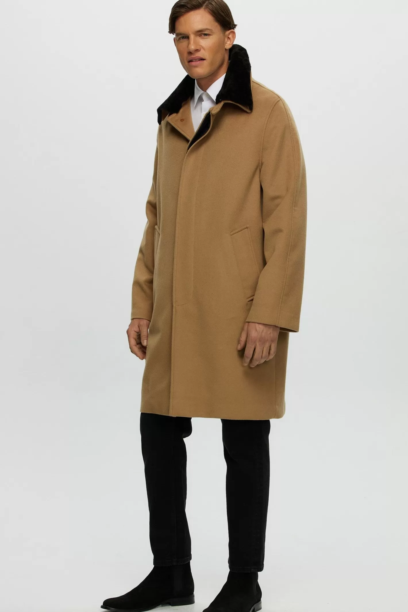 Manteau court pour homme en cachemire Loro Piana - Col en agneau shearling sélectionné amovible par GORSKI Montréal