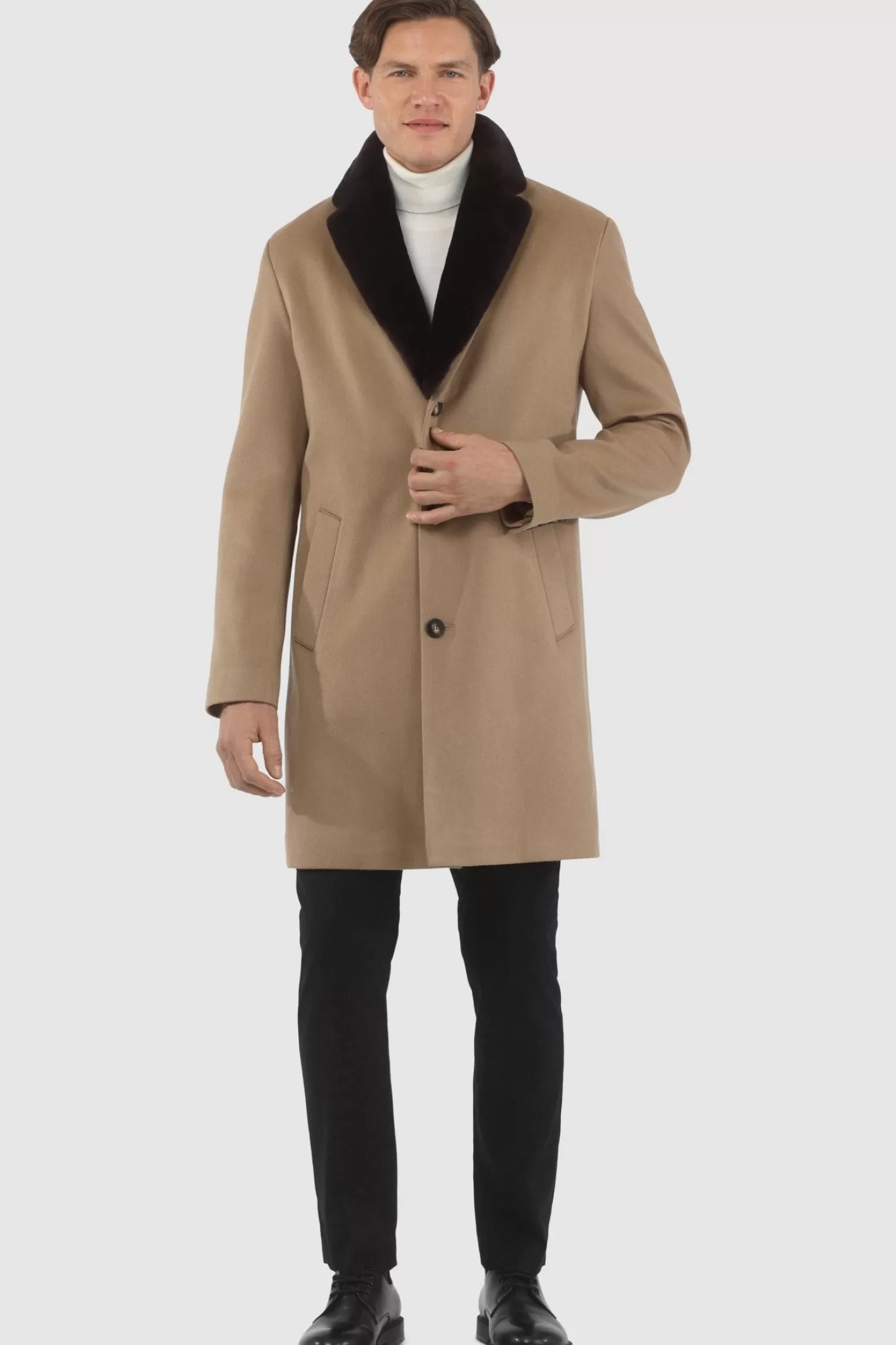 Manteau court pour homme en cachemire Loro Piana avec col détachable en agneau shearling sélectionné - GORSKI Montréal