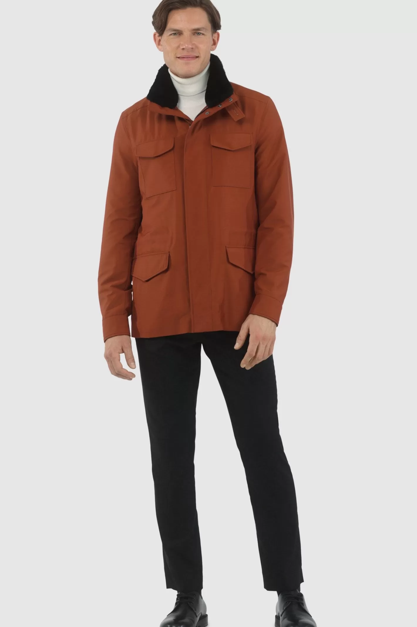 Veste pour homme GORSKI Montréal – Doudoune imperméable avec doublure Storm System de Loro Piana, col en agneau shearling amovible et capuche intégrée