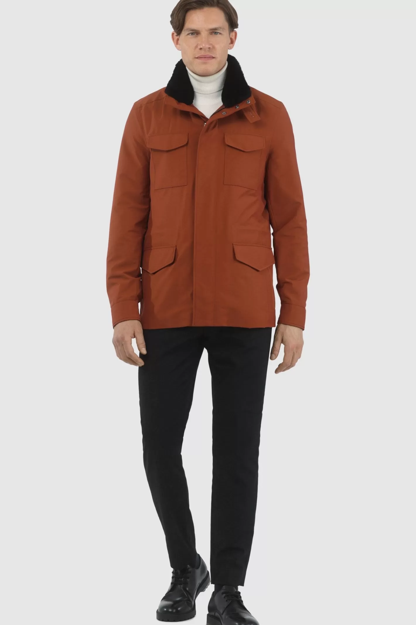 Veste pour homme GORSKI Montréal – Doudoune imperméable avec doublure Storm System de Loro Piana, col en agneau shearling amovible et capuche intégrée