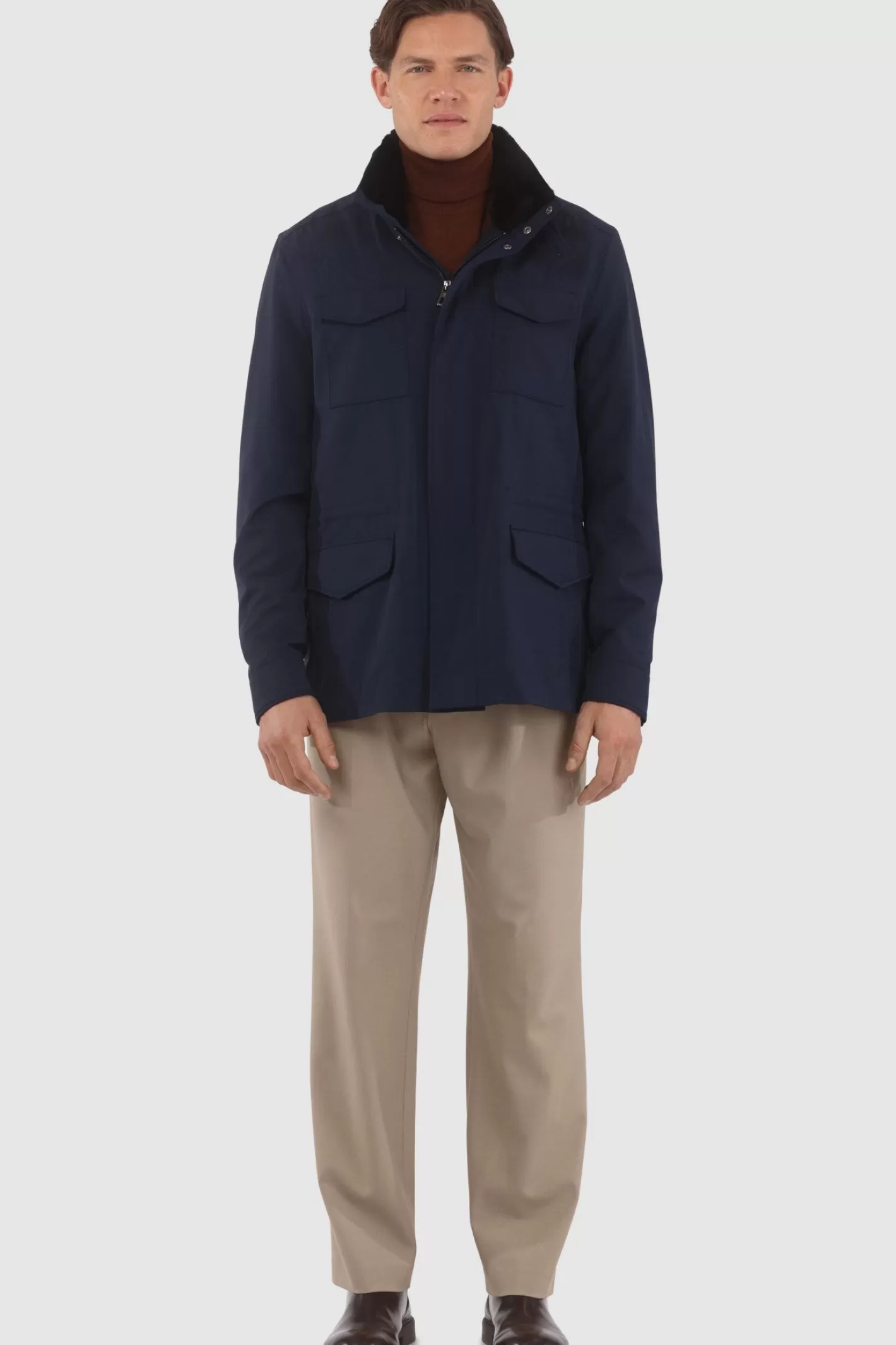 Veste pour homme GORSKI Montréal – Doudoune imperméable avec doublure Storm System de Loro Piana, col en agneau shearling amovible et capuche intégrée