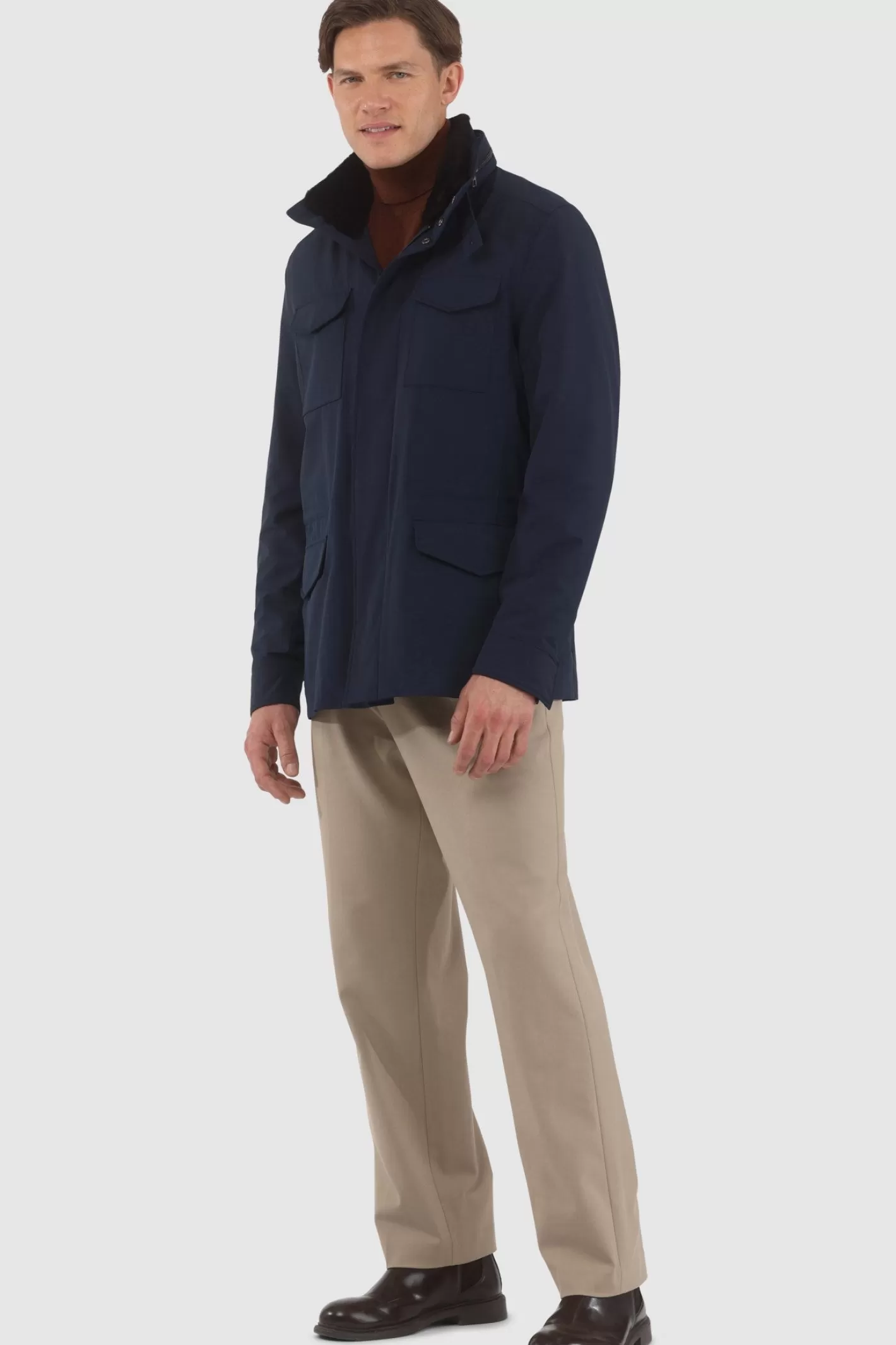 Veste pour homme GORSKI Montréal – Doudoune imperméable avec doublure Storm System de Loro Piana, col en agneau shearling amovible et capuche intégrée