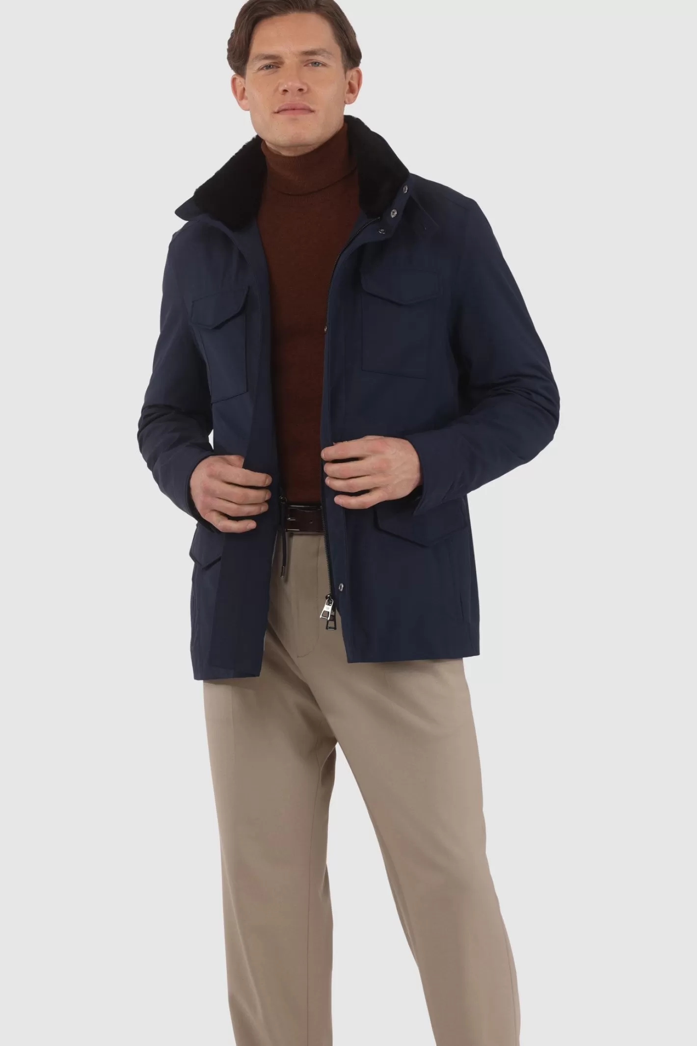 Veste pour homme GORSKI Montréal – Doudoune imperméable avec doublure Storm System de Loro Piana, col en agneau shearling amovible et capuche intégrée