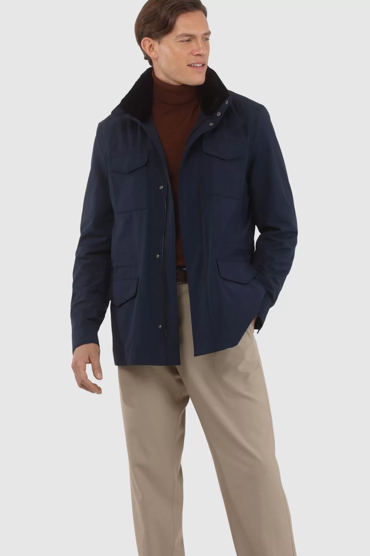 Veste pour homme GORSKI Montréal – Doudoune imperméable avec doublure Storm System de Loro Piana, col en agneau shearling amovible et capuche intégrée