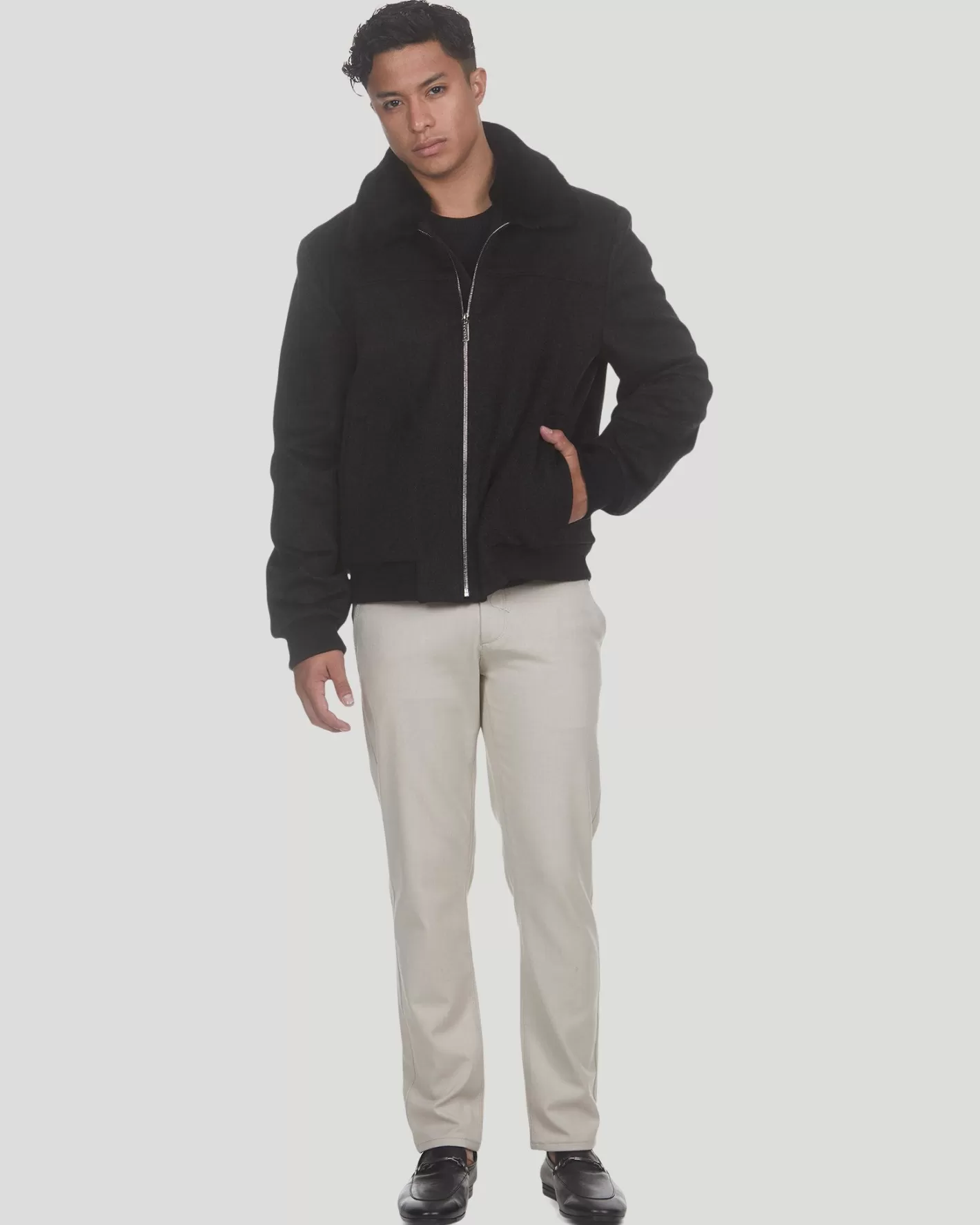 Veste d'hiver GORSKI Montréal pour homme - Laine luxueuse Loro Piana avec col amovible en agneau shearling sélectionné - Style décontracté chic