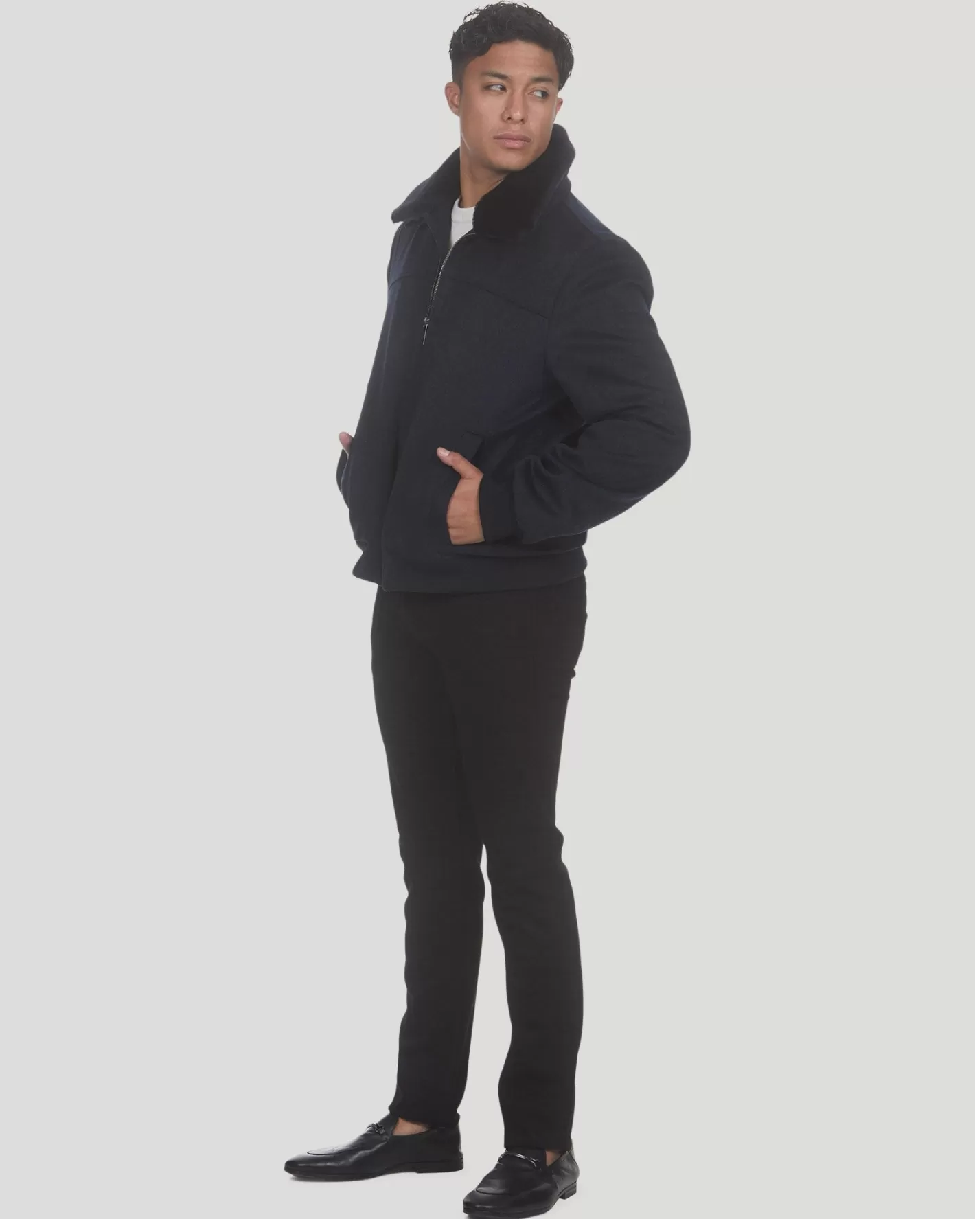 Veste d'hiver GORSKI Montréal pour homme - Laine luxueuse Loro Piana avec col amovible en agneau shearling sélectionné - Style décontracté chic