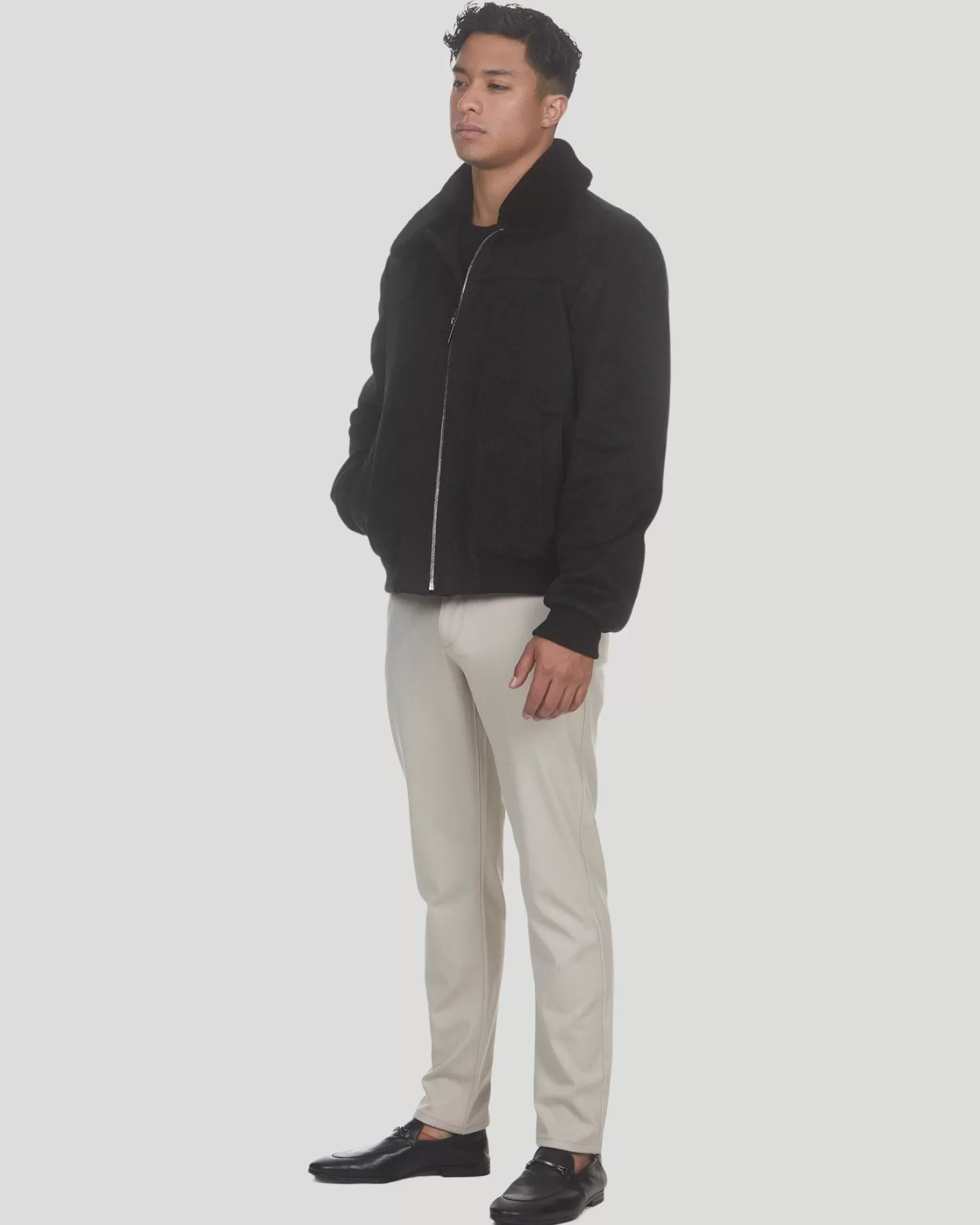 Veste d'hiver GORSKI Montréal pour homme - Laine luxueuse Loro Piana avec col amovible en agneau shearling sélectionné - Style décontracté chic