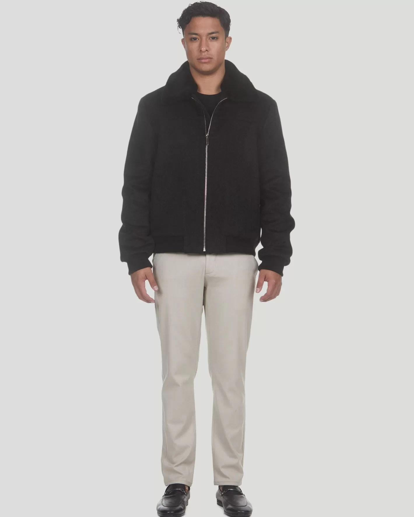 Veste d'hiver GORSKI Montréal pour homme - Laine luxueuse Loro Piana avec col amovible en agneau shearling sélectionné - Style décontracté chic