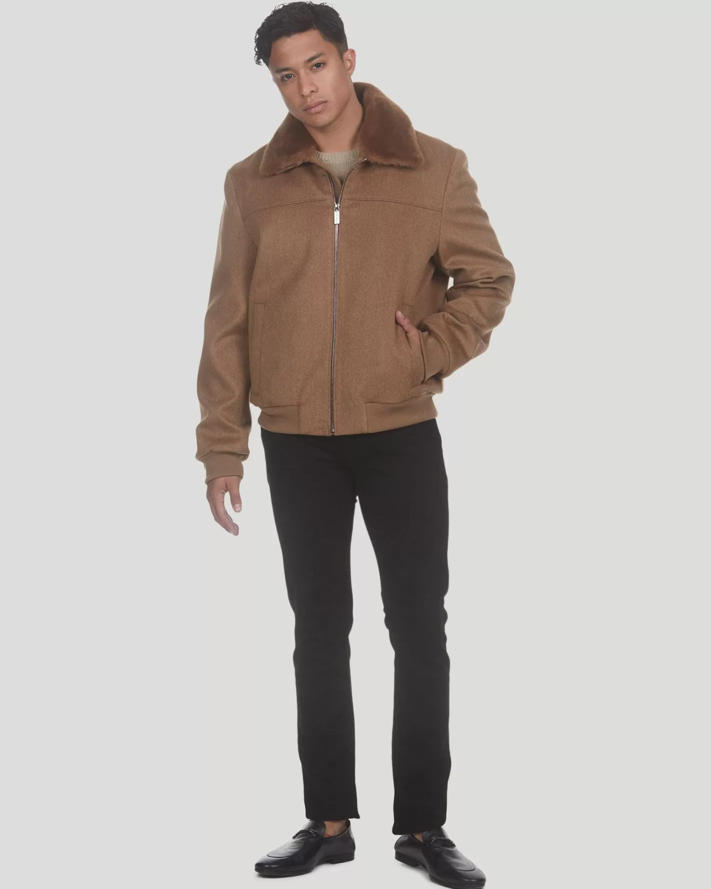 Veste d'hiver GORSKI Montréal pour homme - Laine luxueuse Loro Piana avec col amovible en agneau shearling sélectionné - Style décontracté chic