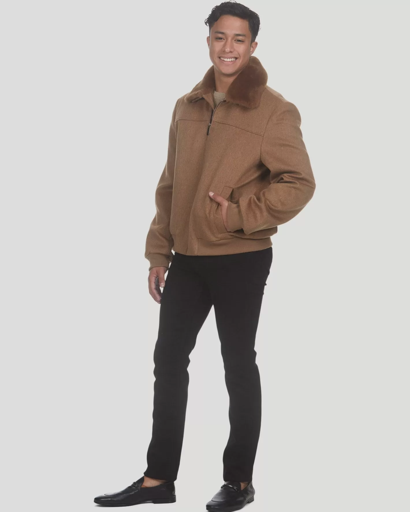Veste d'hiver GORSKI Montréal pour homme - Laine luxueuse Loro Piana avec col amovible en agneau shearling sélectionné - Style décontracté chic