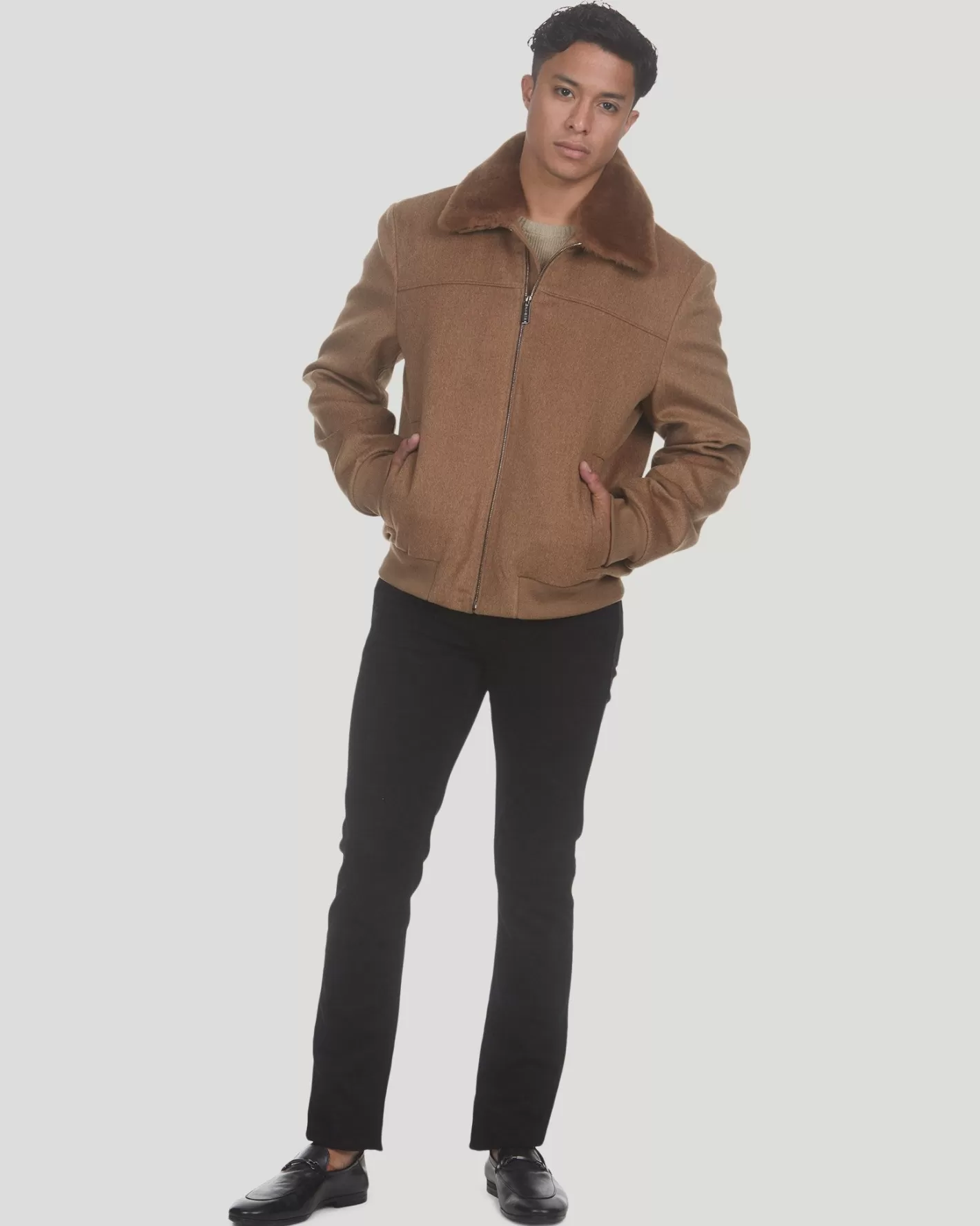 Veste d'hiver GORSKI Montréal pour homme - Laine luxueuse Loro Piana avec col amovible en agneau shearling sélectionné - Style décontracté chic