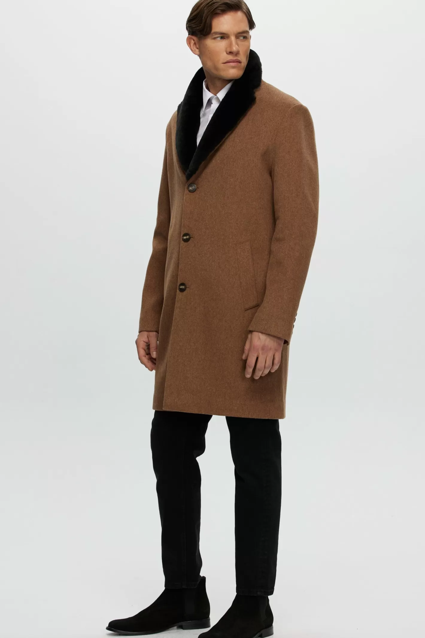 Veste courte d'hiver pour homme GORSKI Montréal - Laine luxueuse Loro Piana avec col en agneau shearling sélectionné - Conception élégante pour les journées fraîches