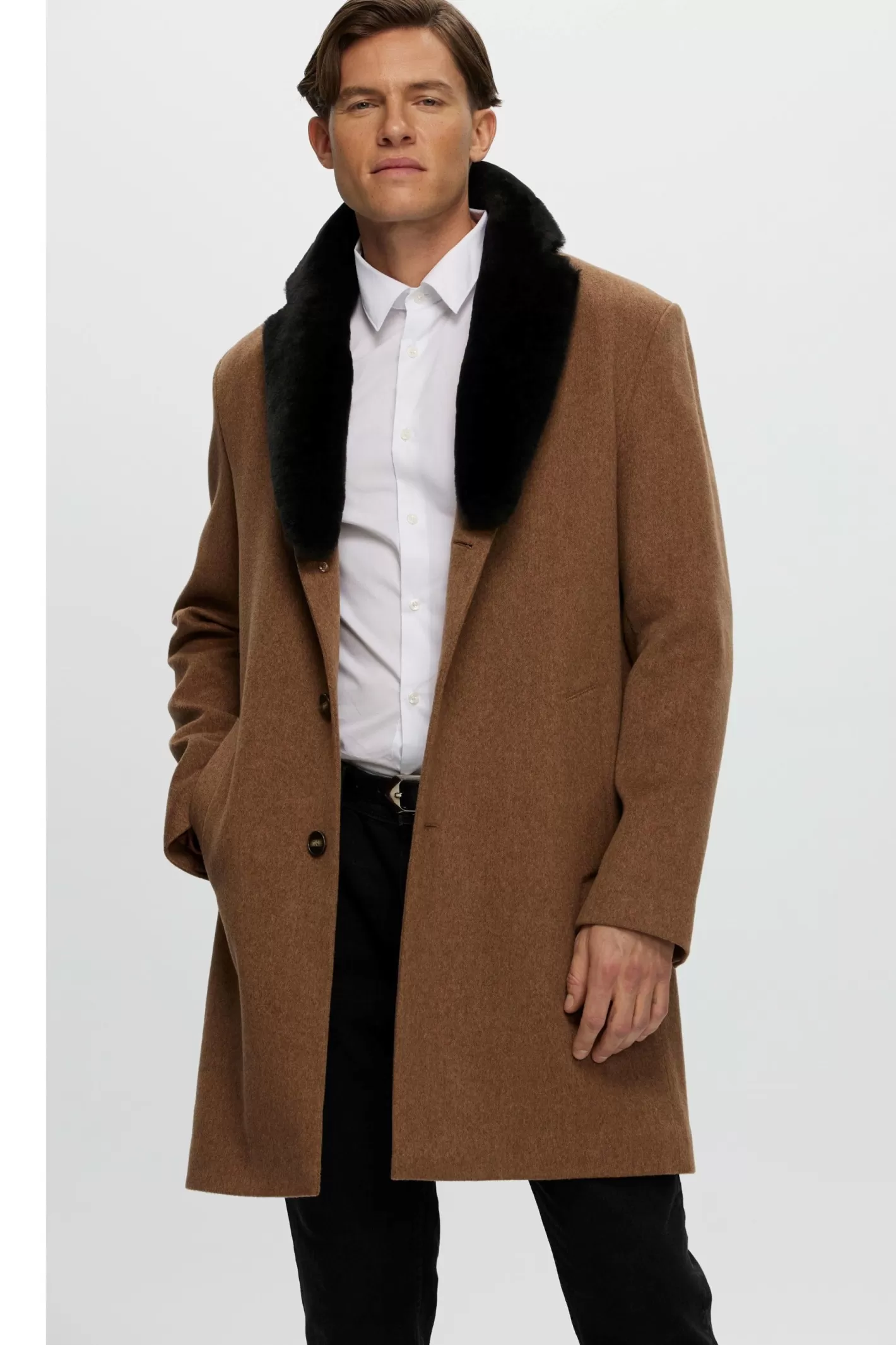 Veste courte d'hiver pour homme GORSKI Montréal - Laine luxueuse Loro Piana avec col en agneau shearling sélectionné - Conception élégante pour les journées fraîches