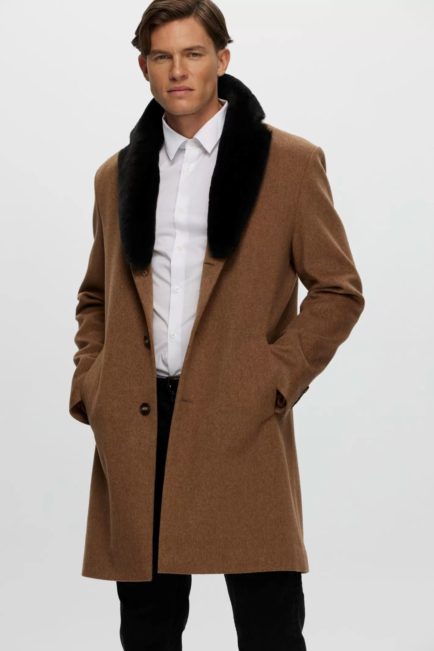 Veste courte d'hiver pour homme GORSKI Montréal - Laine luxueuse Loro Piana avec col en agneau shearling sélectionné - Conception élégante pour les journées fraîches