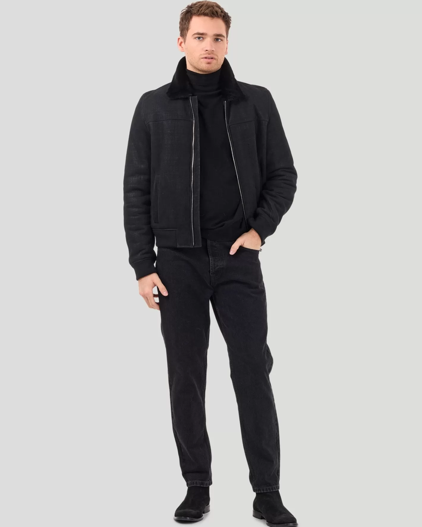 Veste bomber masculine GORSKI Montréal - Laine mérinos thermo-régulatrice avec doublure en peau d'agneau shearling