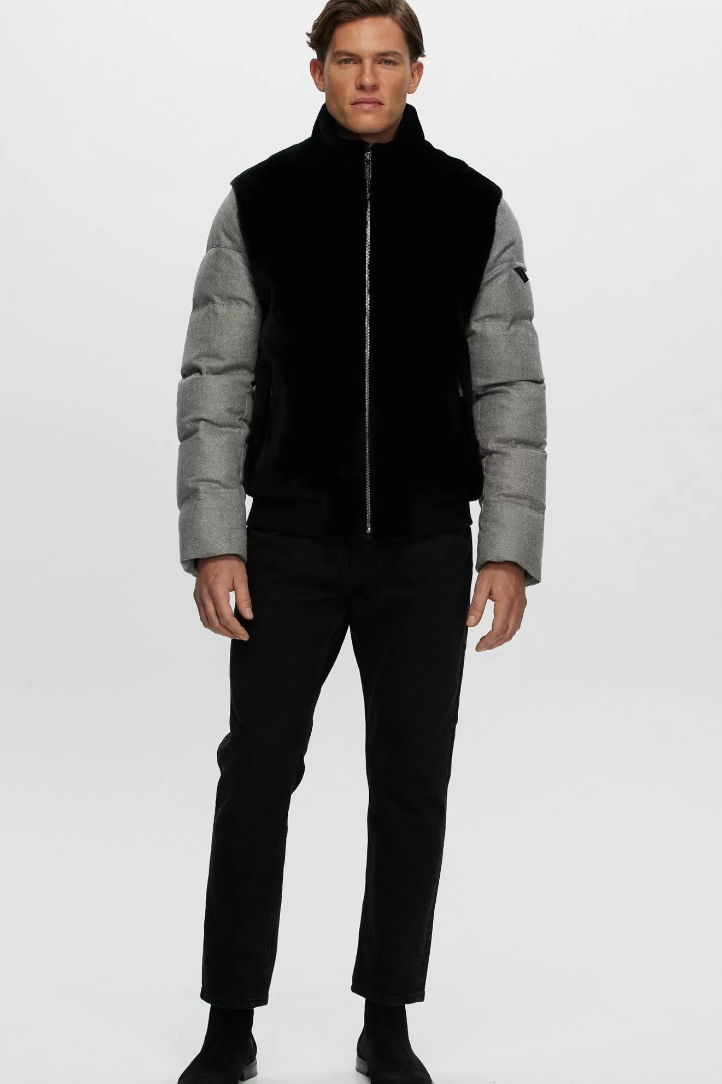 Veste Bomber Homme en Laine Mérinos et Agneau Shearling par GORSKI Montréal - Doublure en Duvet Quilté avec Cachemire Loro Piana & Laine Isotherme - Coupe Urbaine Haut de Gamme