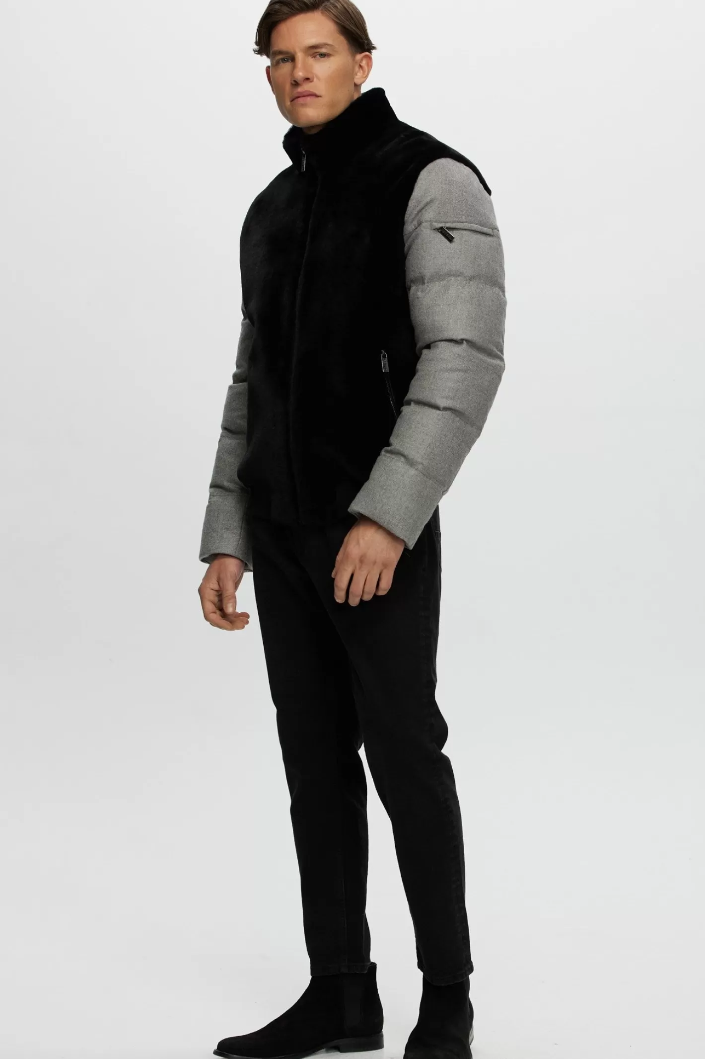 Veste Bomber Homme en Laine Mérinos et Agneau Shearling par GORSKI Montréal - Doublure en Duvet Quilté avec Cachemire Loro Piana & Laine Isotherme - Coupe Urbaine Haut de Gamme