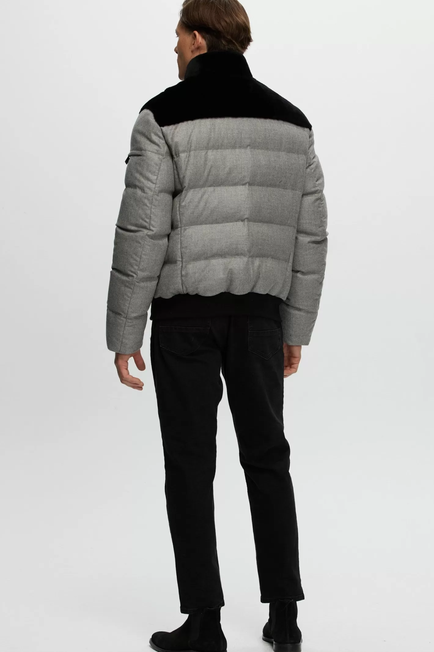 Veste Bomber Homme en Laine Mérinos et Agneau Shearling par GORSKI Montréal - Doublure en Duvet Quilté avec Cachemire Loro Piana & Laine Isotherme - Coupe Urbaine Haut de Gamme