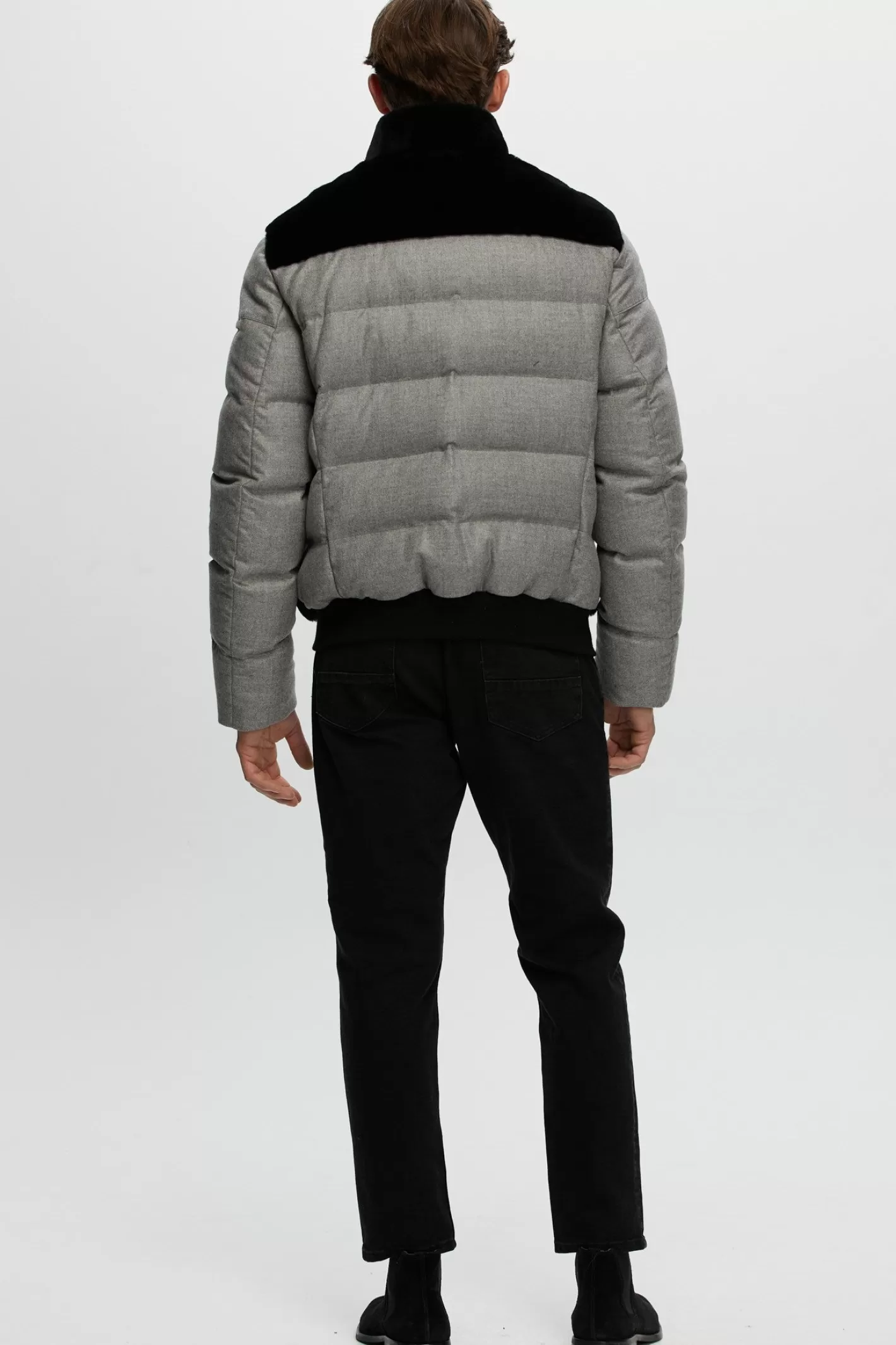 Veste Bomber Homme en Laine Mérinos et Agneau Shearling par GORSKI Montréal - Doublure en Duvet Quilté avec Cachemire Loro Piana & Laine Isotherme - Coupe Urbaine Haut de Gamme