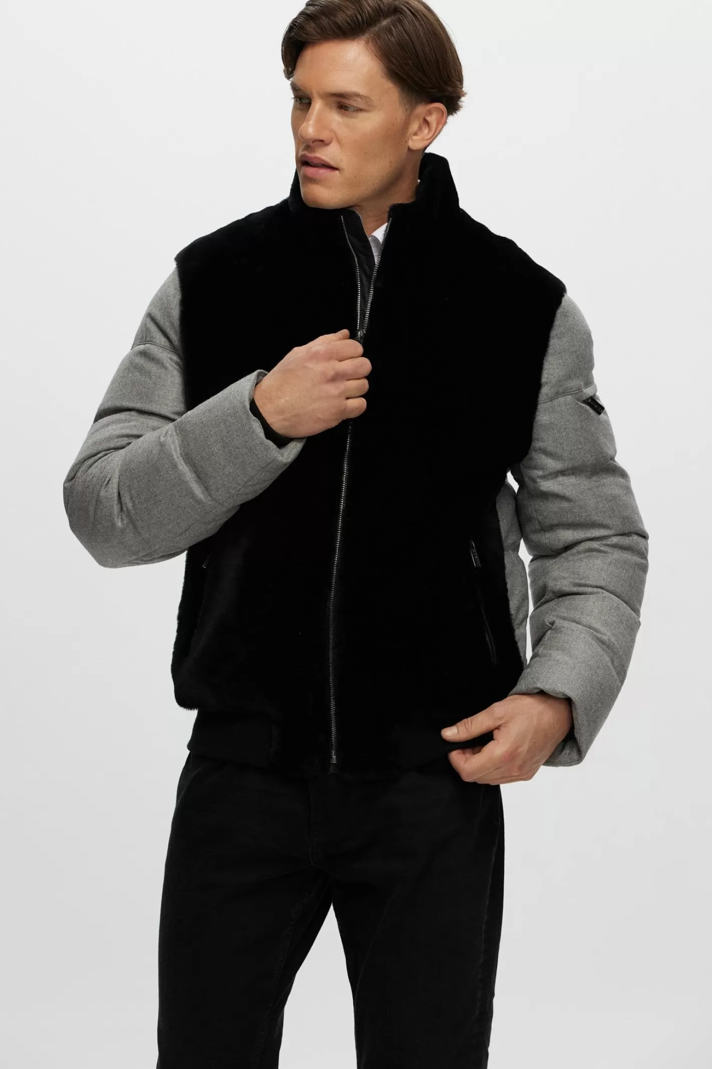 Veste Bomber Homme en Laine Mérinos et Agneau Shearling par GORSKI Montréal - Doublure en Duvet Quilté avec Cachemire Loro Piana & Laine Isotherme - Coupe Urbaine Haut de Gamme