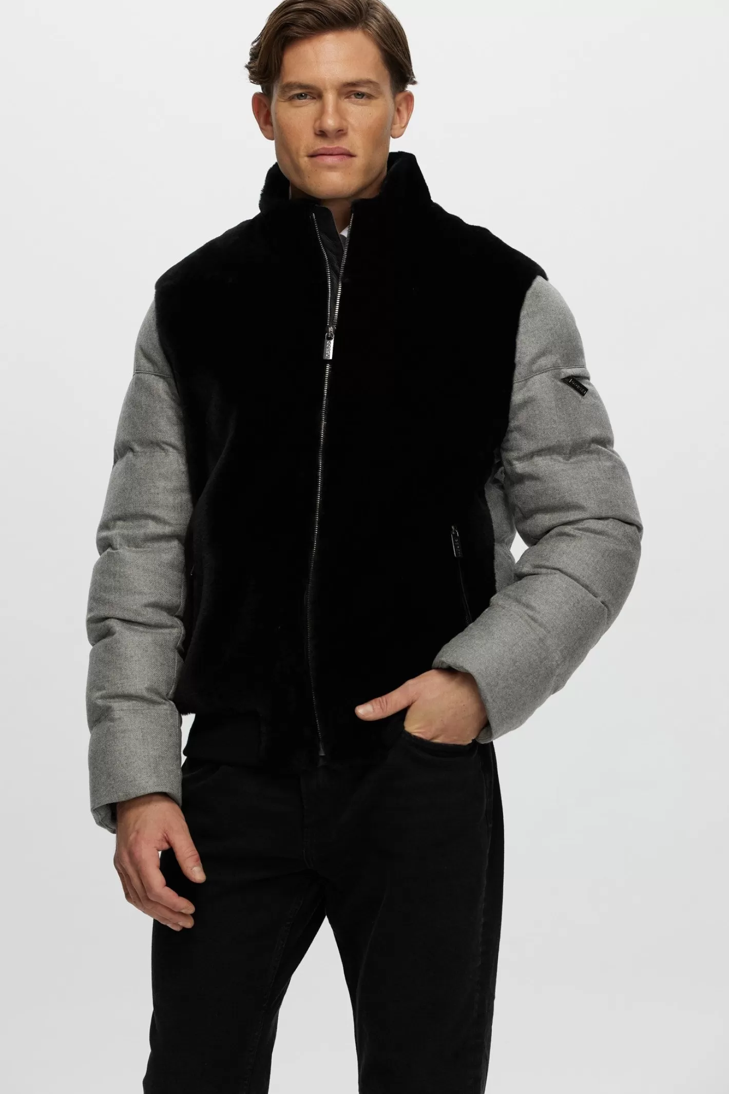 Veste Bomber Homme en Laine Mérinos et Agneau Shearling par GORSKI Montréal - Doublure en Duvet Quilté avec Cachemire Loro Piana & Laine Isotherme - Coupe Urbaine Haut de Gamme