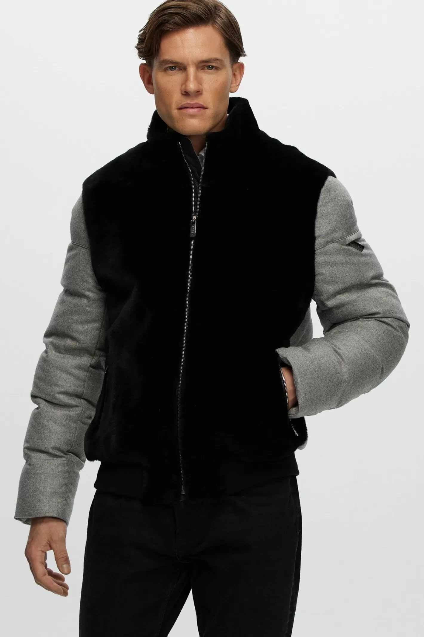 Veste Bomber Homme en Laine Mérinos et Agneau Shearling par GORSKI Montréal - Doublure en Duvet Quilté avec Cachemire Loro Piana & Laine Isotherme - Coupe Urbaine Haut de Gamme