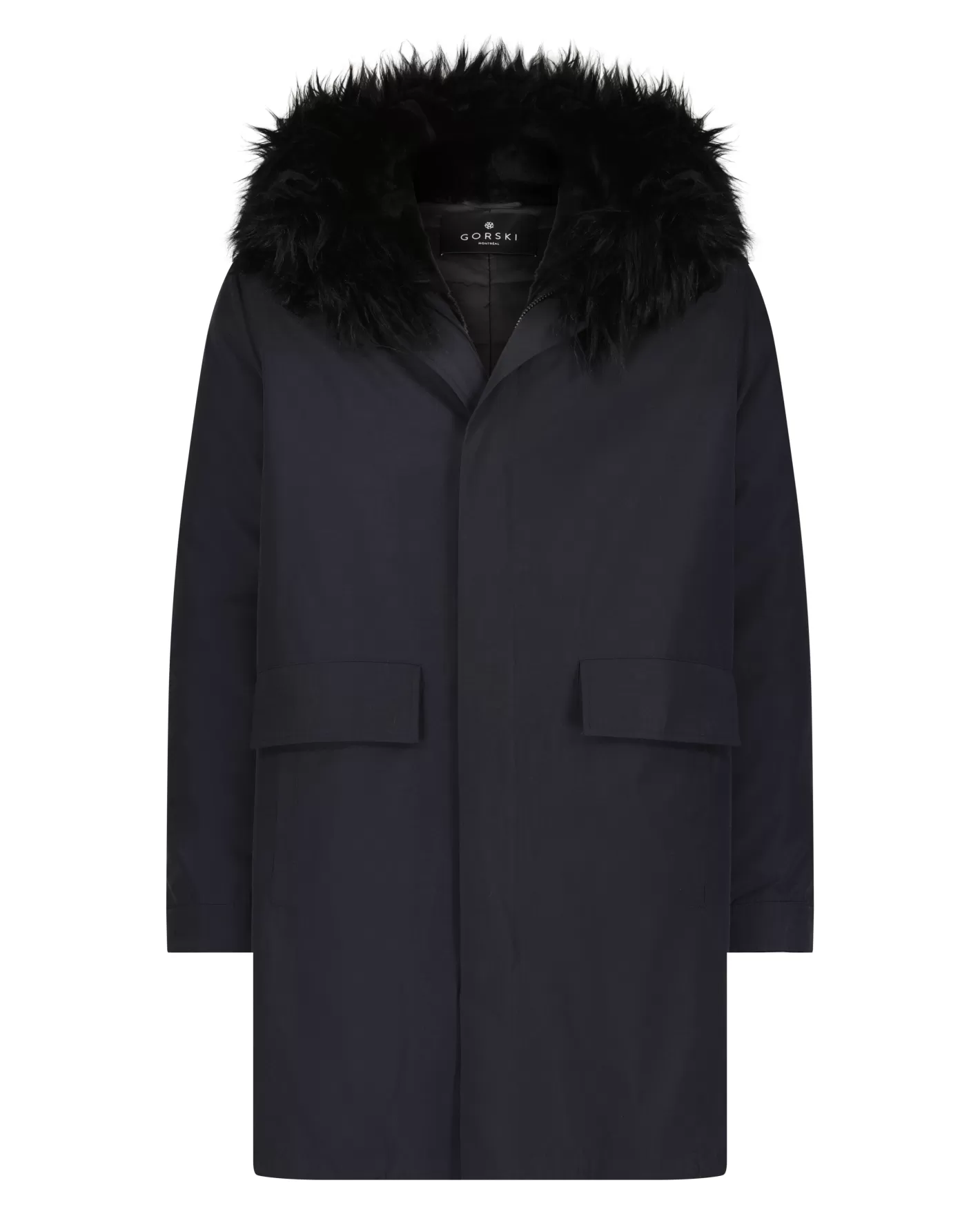 Parka d'hiver élégant pour homme GORSKI Montréal – Doublure en agneau shearling sélectionné et capuche bordée d'un style smoking raffiné
